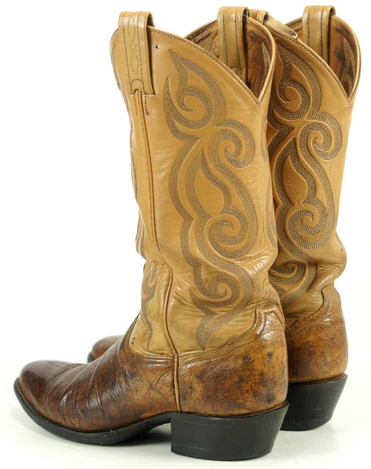 Tony Lama Distressed Brown Smooth Ostrich Cowboy Boots Vintage Us Made