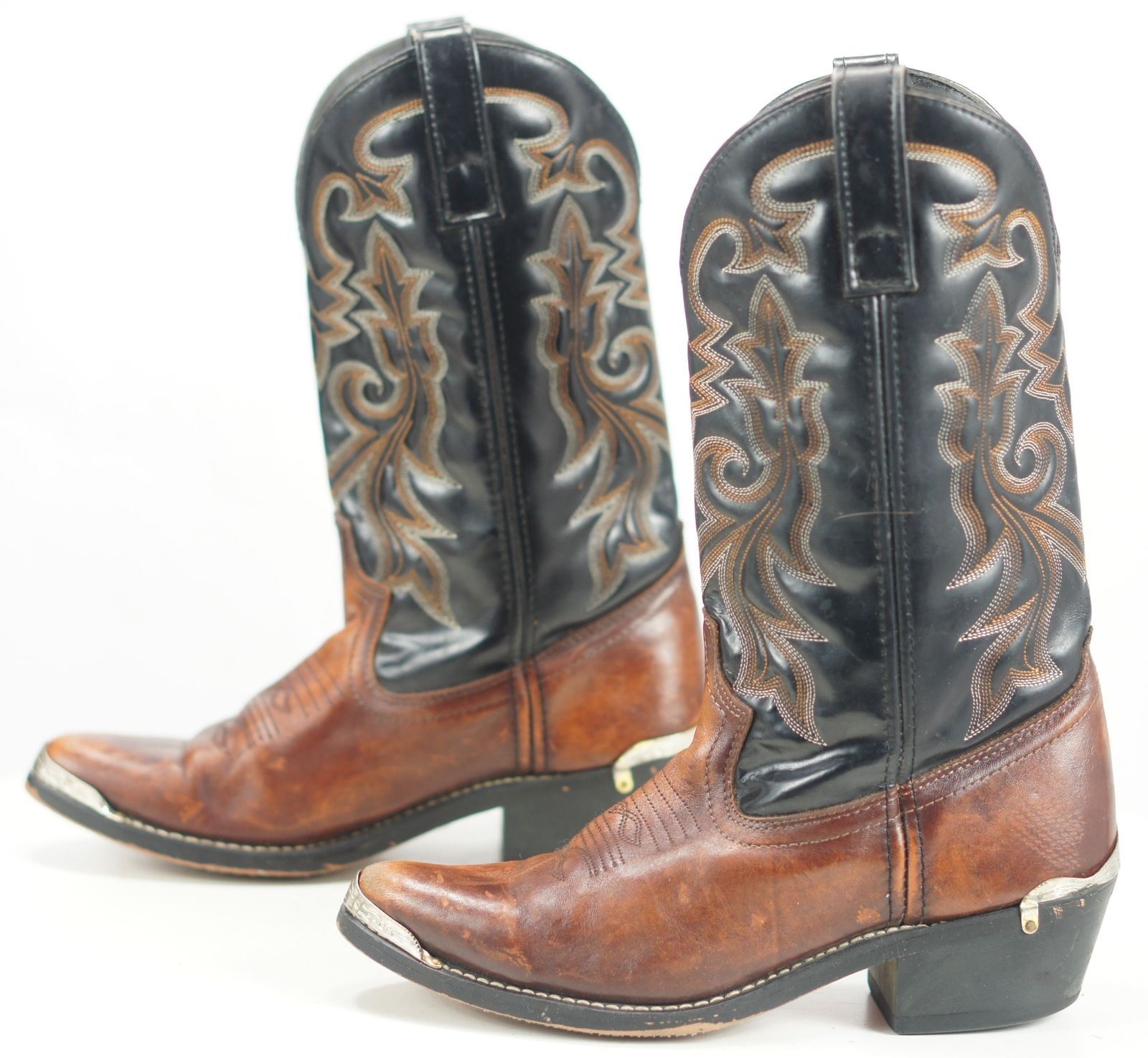 Masterson Men's Western Cowboy Boots Brown And Black Leather Silver ...