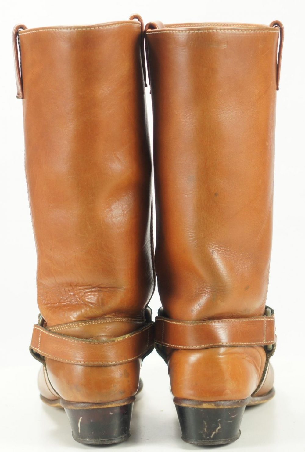 Women's Vintage Harness Biker Boots Boho Brown Leather 8.5 Narrow ...