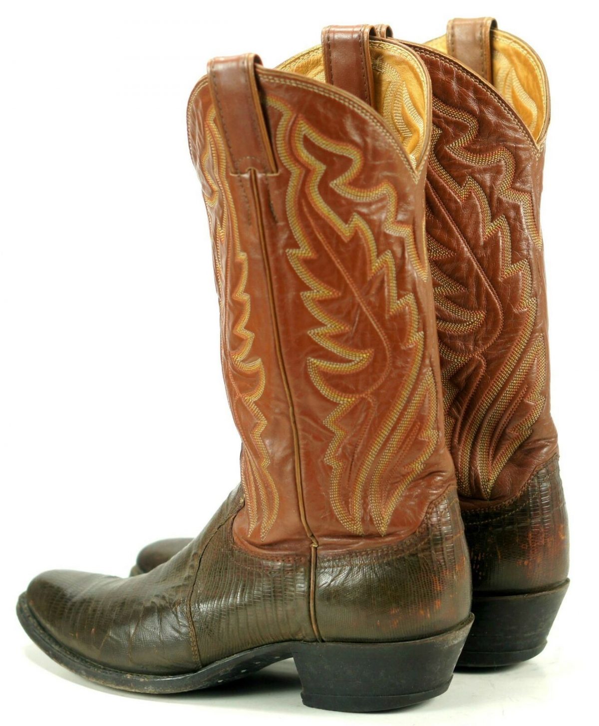 justin-men-s-lizard-exotic-cowboy-western-boots-two-tone-vintage-us