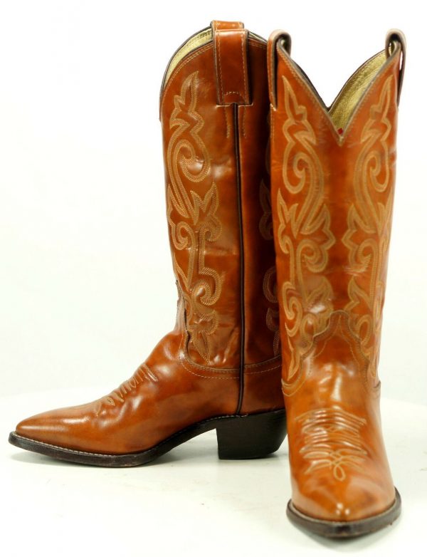 Justin Women's Caramel Leather Western Cowboy Boots Boho Vintage USA ...