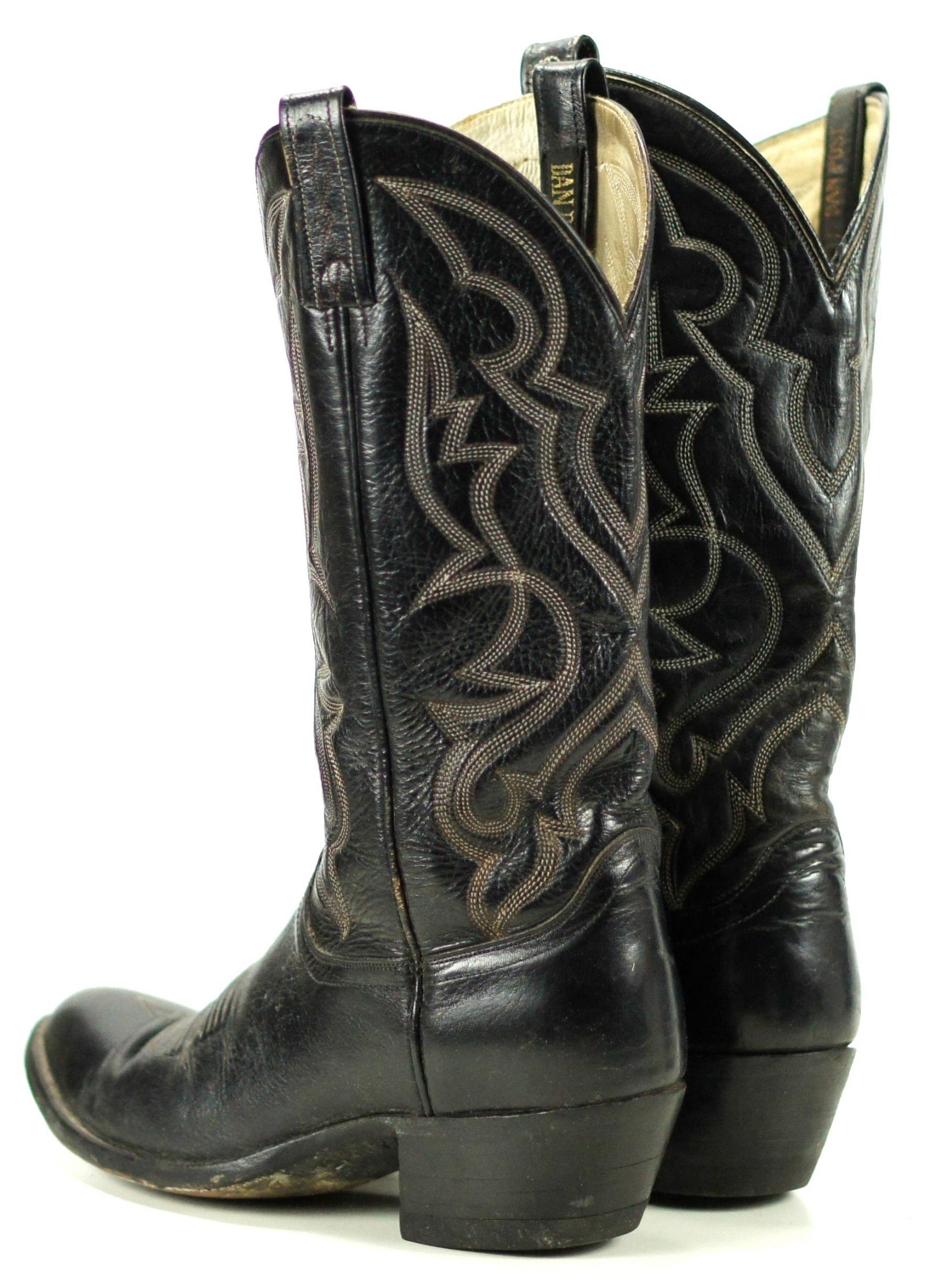 Dan Post Black Leather Cowboy Western Boots Vintage 1989 Mens 8 D