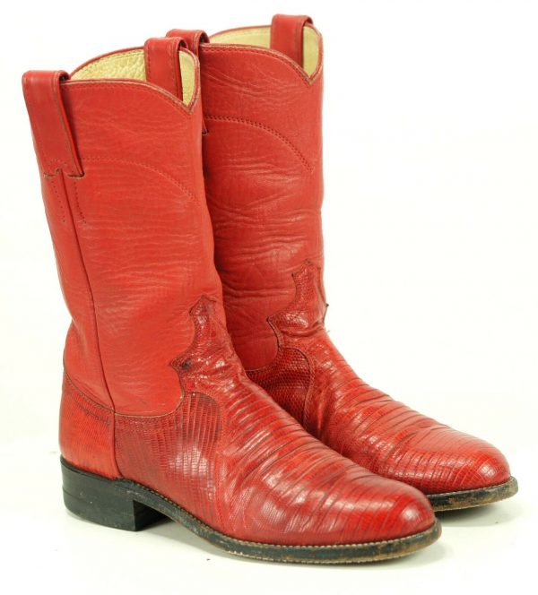 Justin Women's Red Lizardskin Roper Cowboy Western Boots Vintage US ...