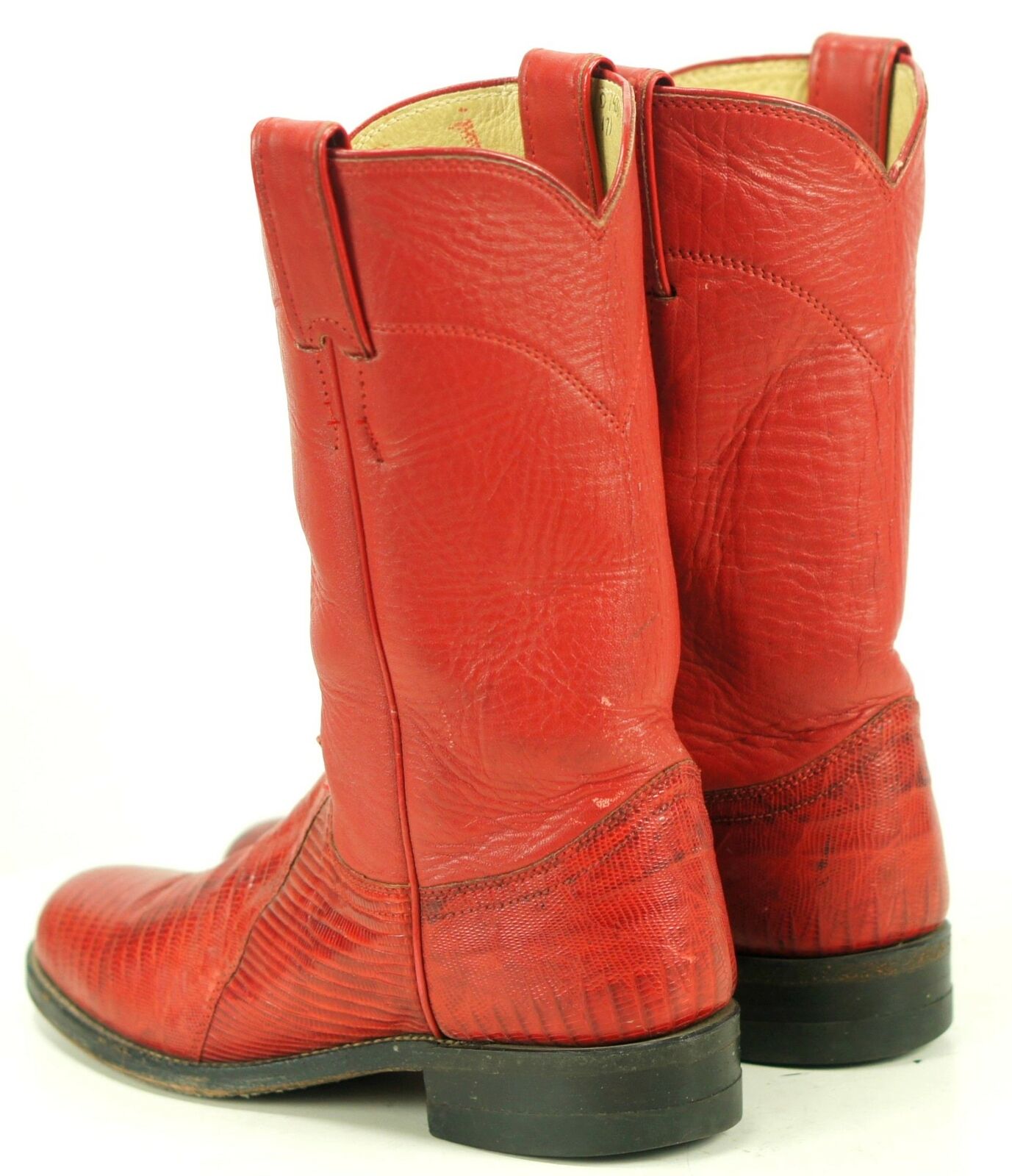 Justin Womens Red Lizardskin Roper Cowboy Western Boots Vintage US Made 5 