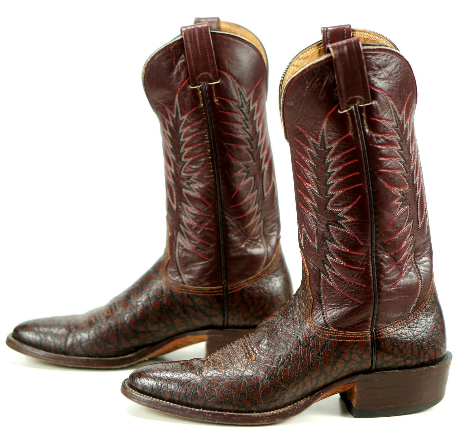 Nocona Women's Burgundy and Brown Peanut Brittle Cowboy Boots Vintage ...