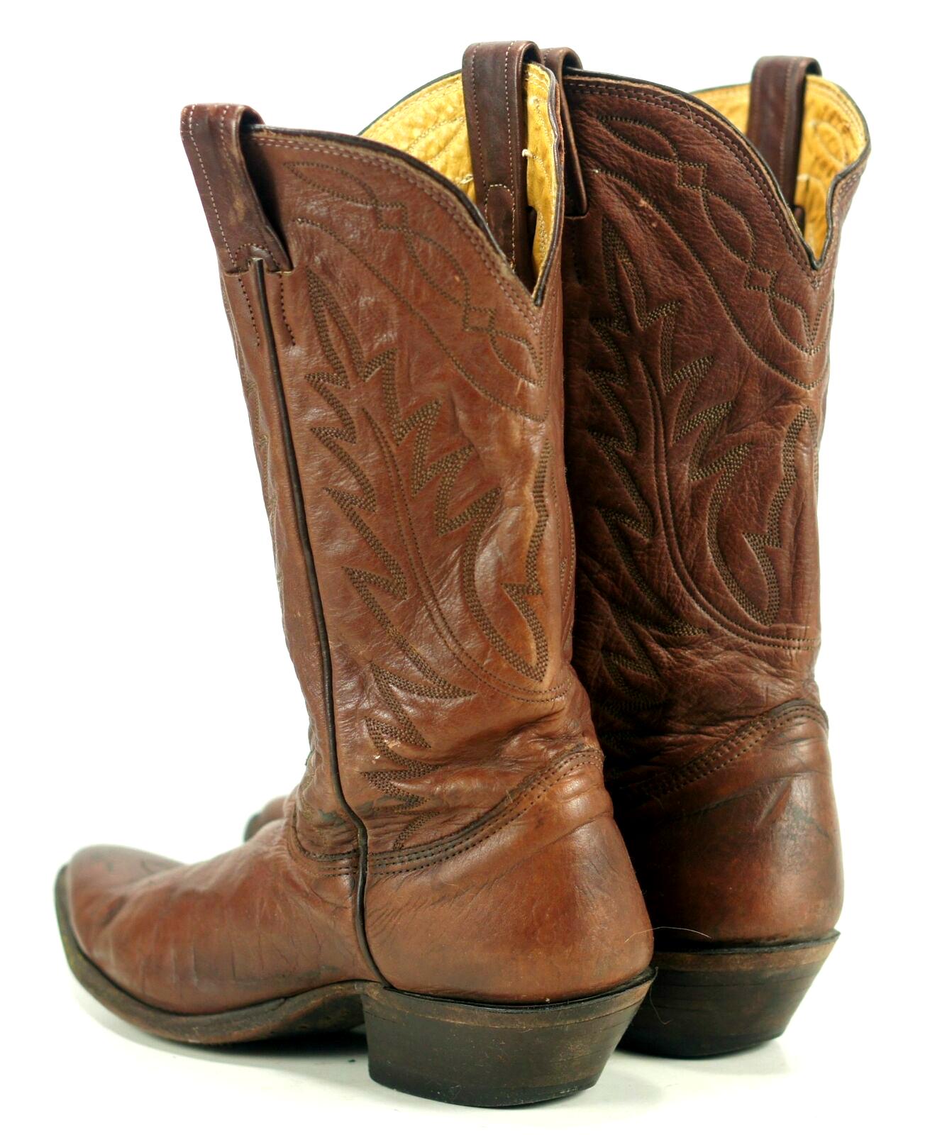 Nocona Men's Brown Leather Western Cowboy Boots Pointy Toe Vintage US ...