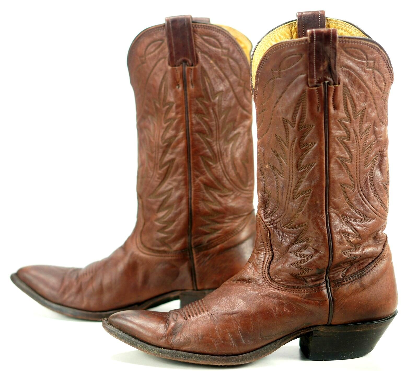 Nocona Men S Brown Leather Western Cowboy Boots Pointy Toe Vintage US   Nocona Mens Brown Leather Western Cowboy Boots Pointy Toe Vintage US Made 8.5 C 9 1600x1419 