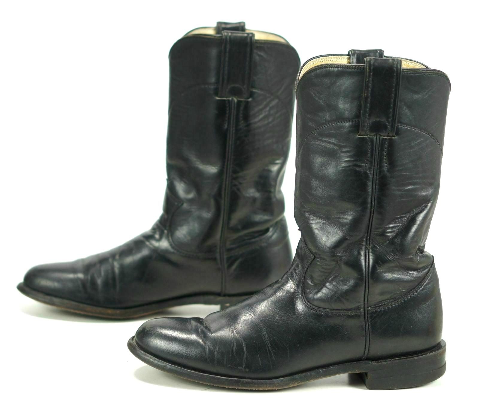 Justin Women's Black Leather Roper Cowboy Western Riding Boots Vintage ...