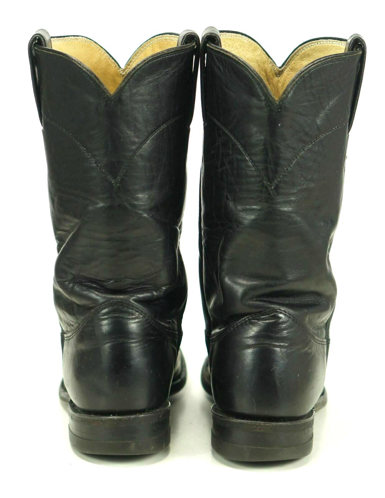 justin-women-s-black-leather-roper-cowboy-western-riding-boots-vintage