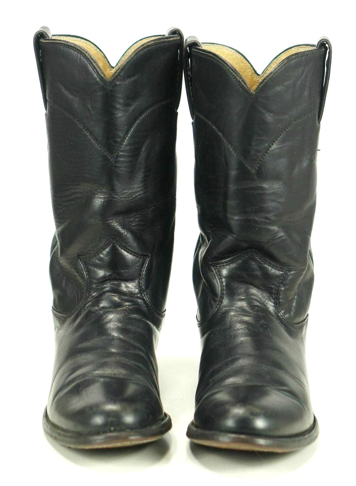 justin-women-s-black-leather-roper-cowboy-western-riding-boots-vintage