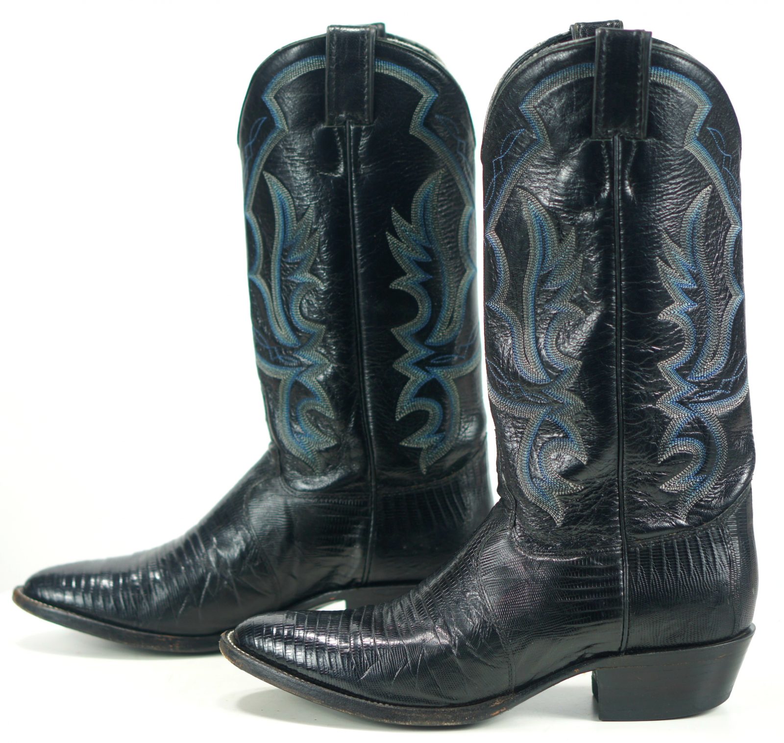 Justin Men’s Black Teju Lizard Cowboy Western Boots Vintage US Made 9