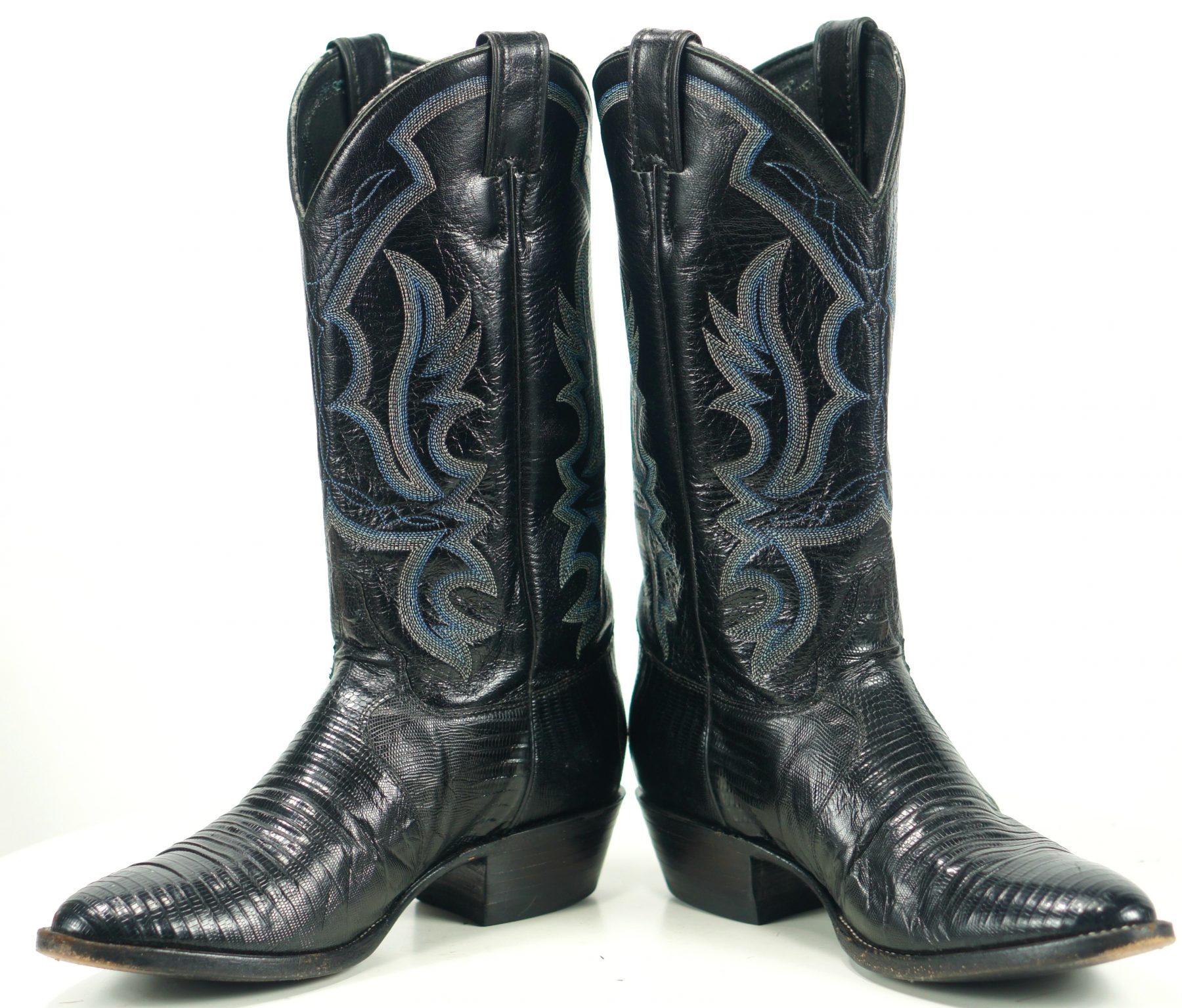 Justin Men’s Black Teju Lizard Cowboy Western Boots Vintage US Made 9 EE | oldrebelboots