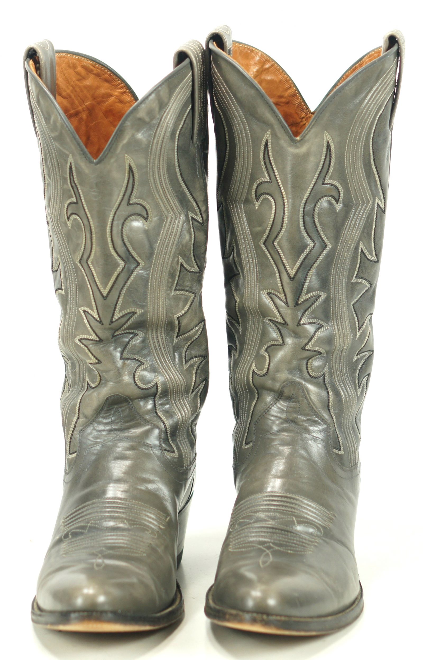 Dan Post Men's Gray Leather Cowboy Western Boots Vintage 70s 80s Spain ...