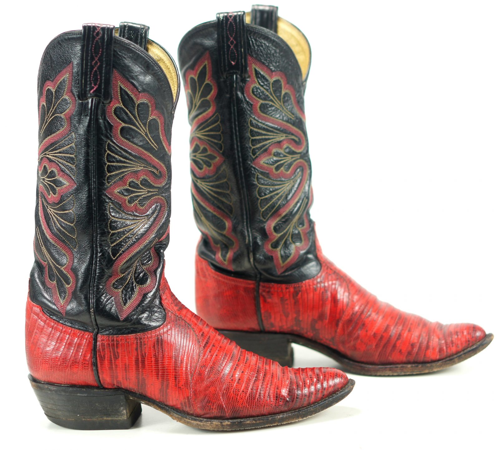 Tony Lama Men's Red Lizard Cowboy Western Boots Vintage US Made Black ...