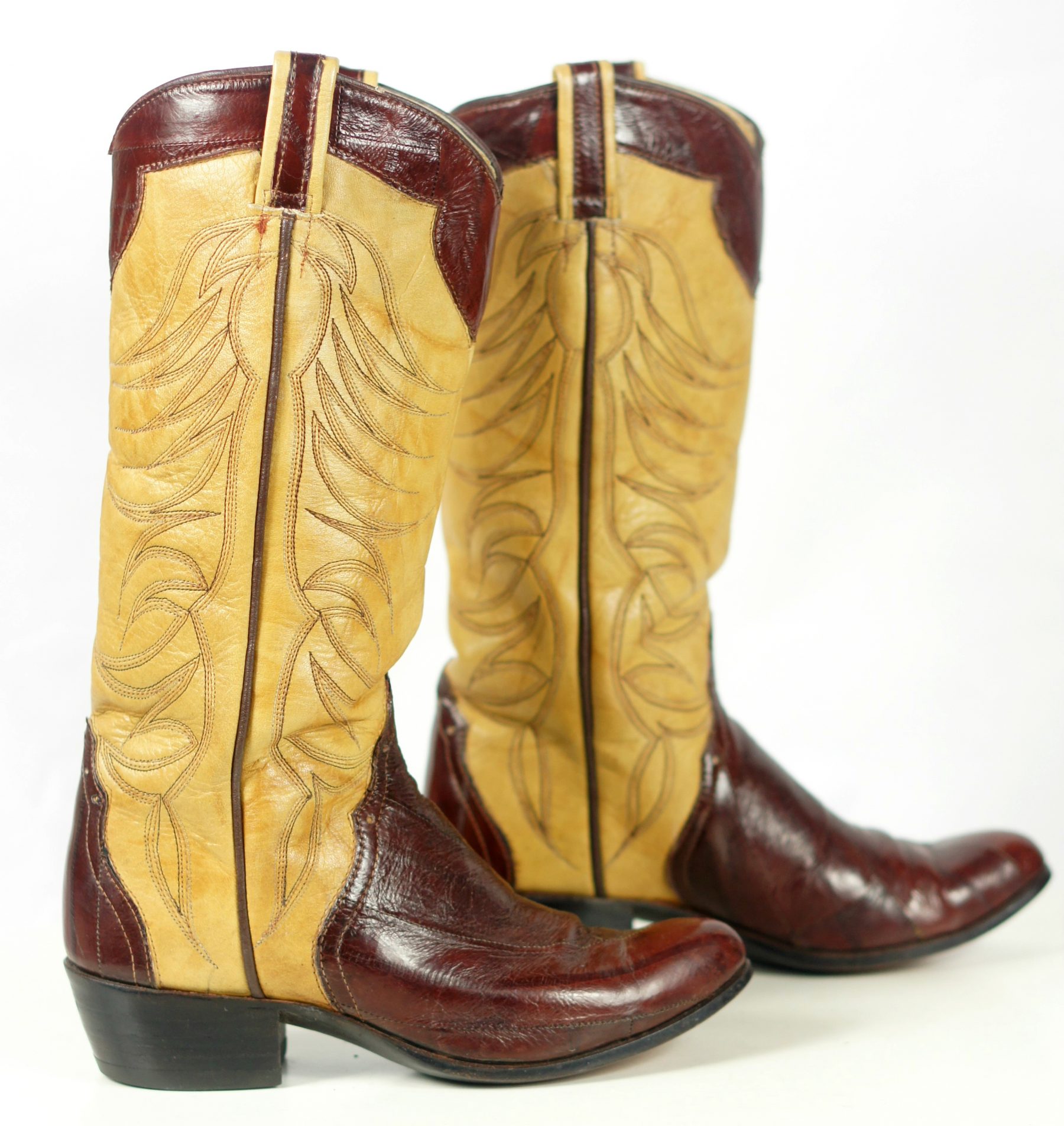 brown and yellow cowboy boots