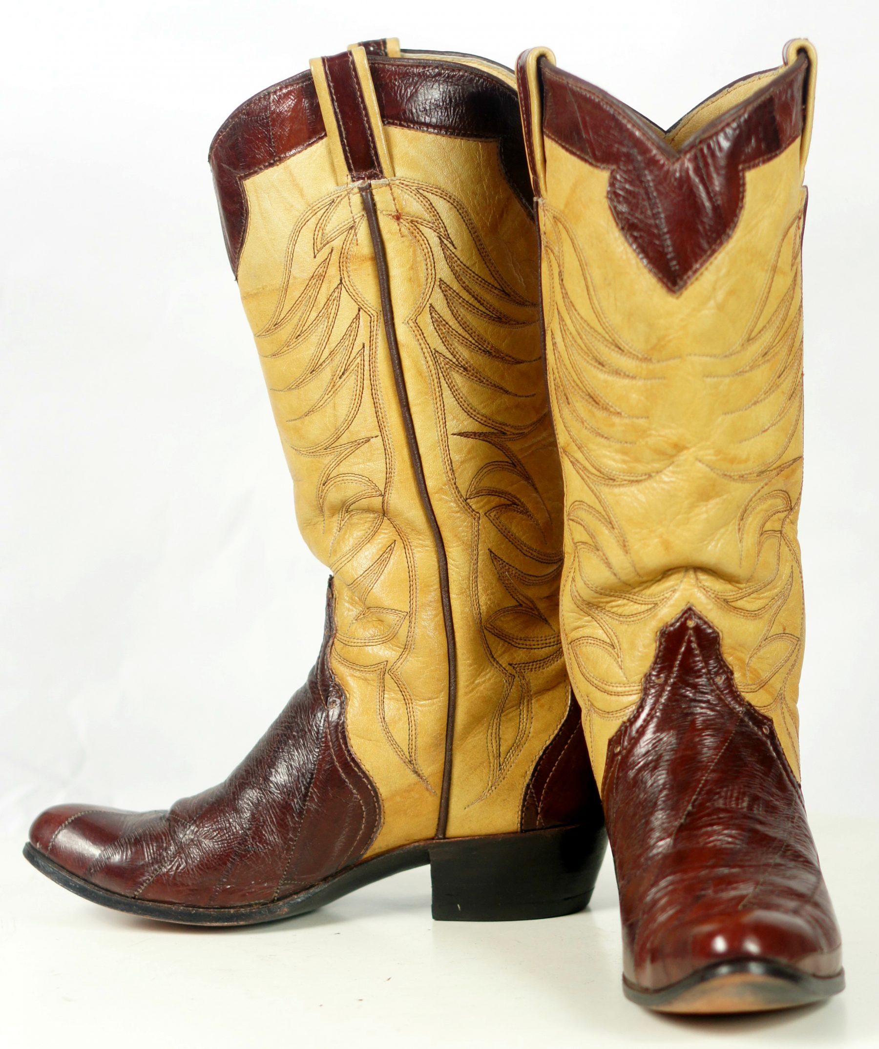 brown and yellow cowboy boots