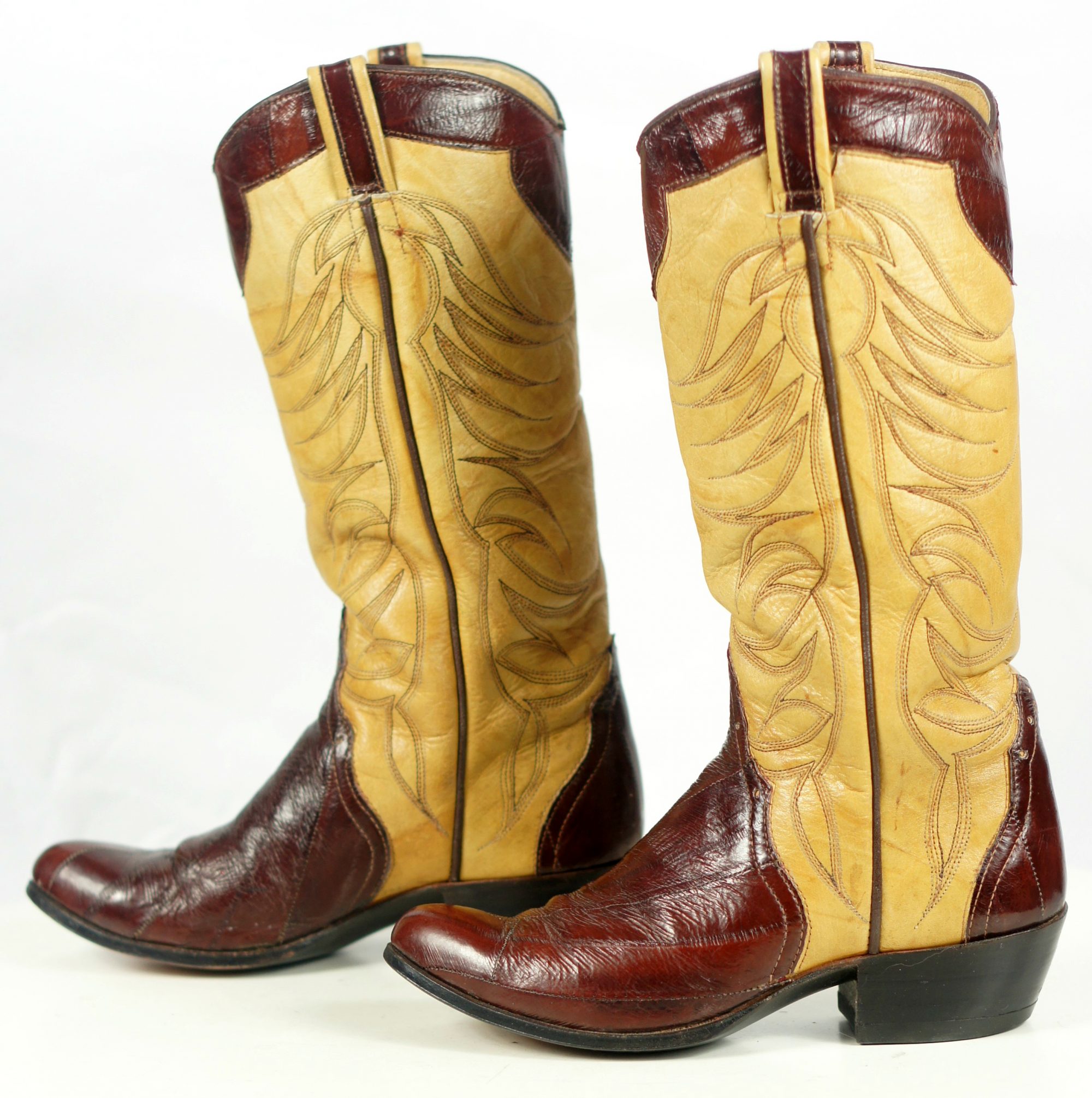 brown and yellow cowboy boots