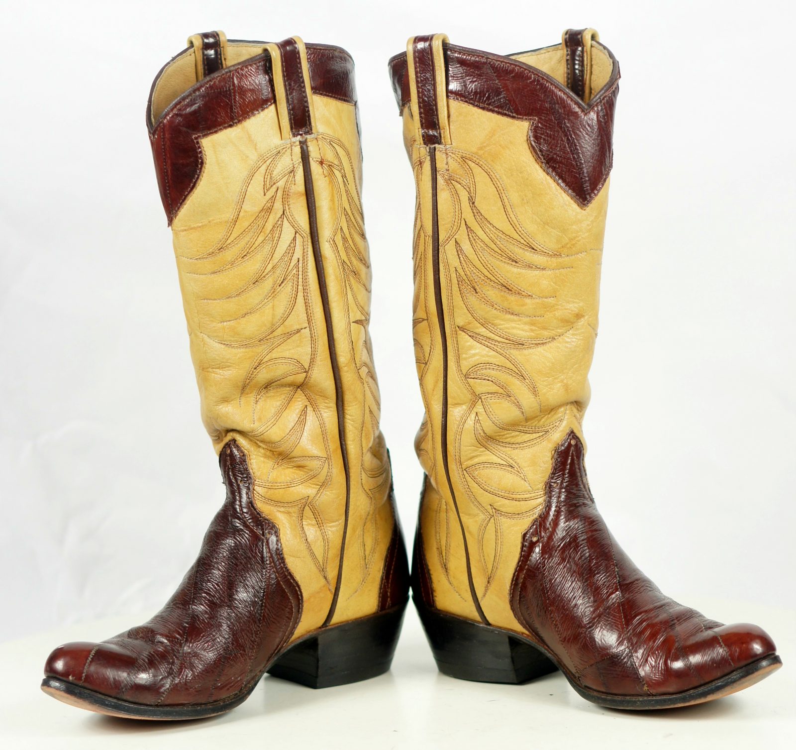 Custom Vintage 70s Mahogany And Butter Yellow Eelskin Cowboy Boots ...