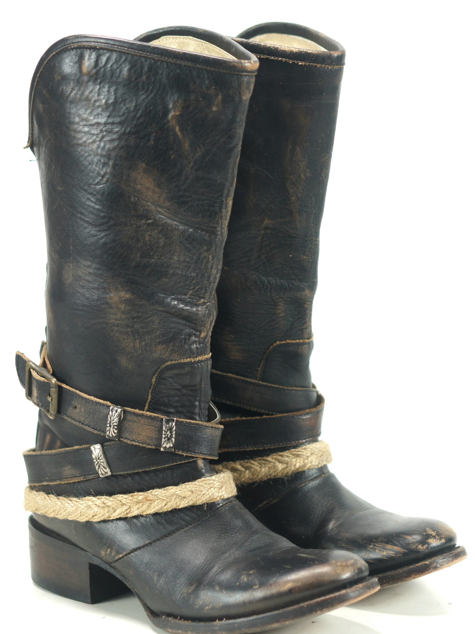 Freebird by Steven Drove Distressed Black Leather Biker Boots Zip ...