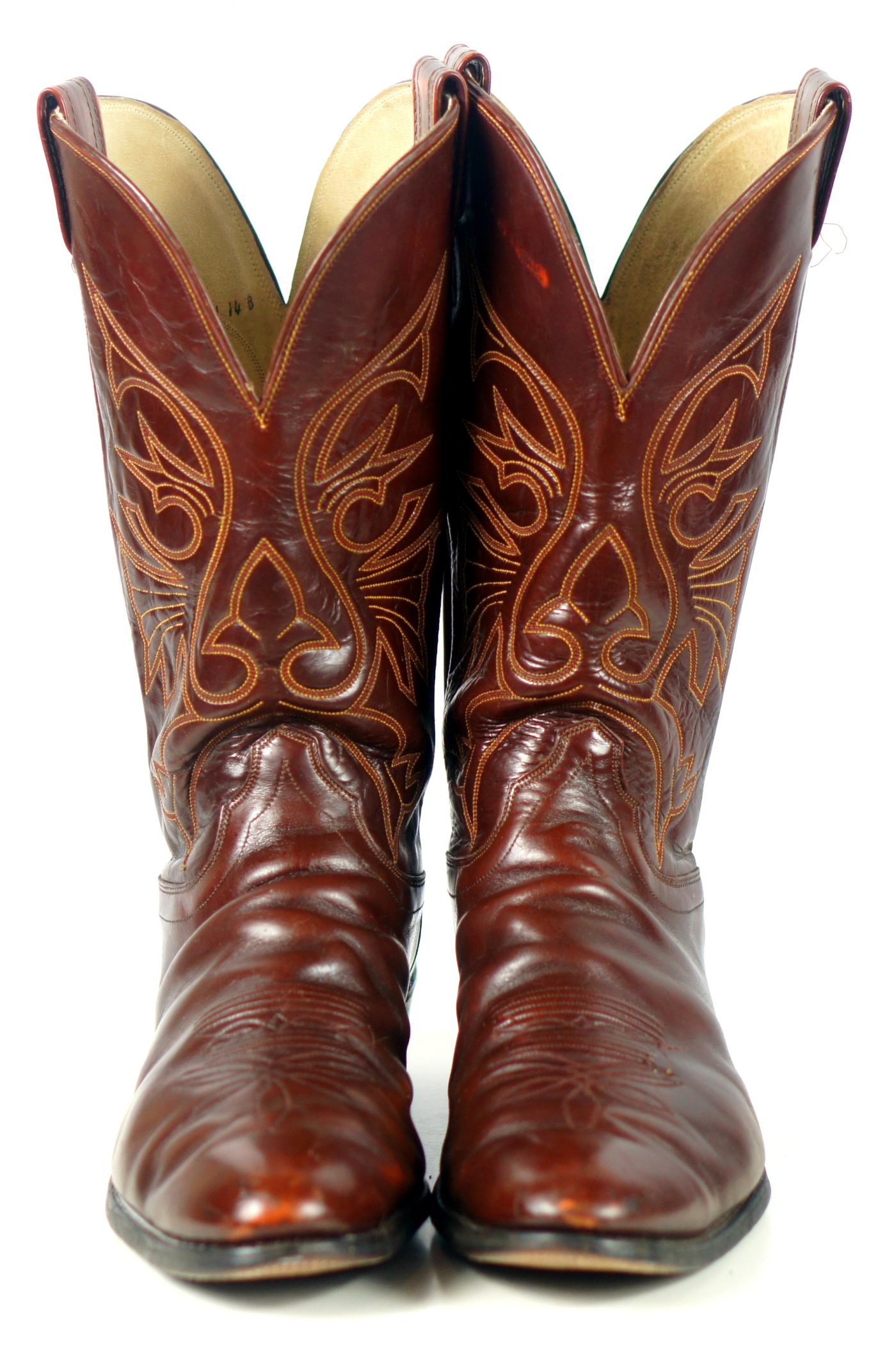 Olathe Cowboy Western Boots Brown Leather Deep Vees Vintage US Made Men ...