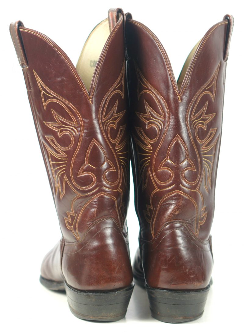 Olathe Cowboy Western Boots Brown Leather Deep Vees Vintage US Made Men ...