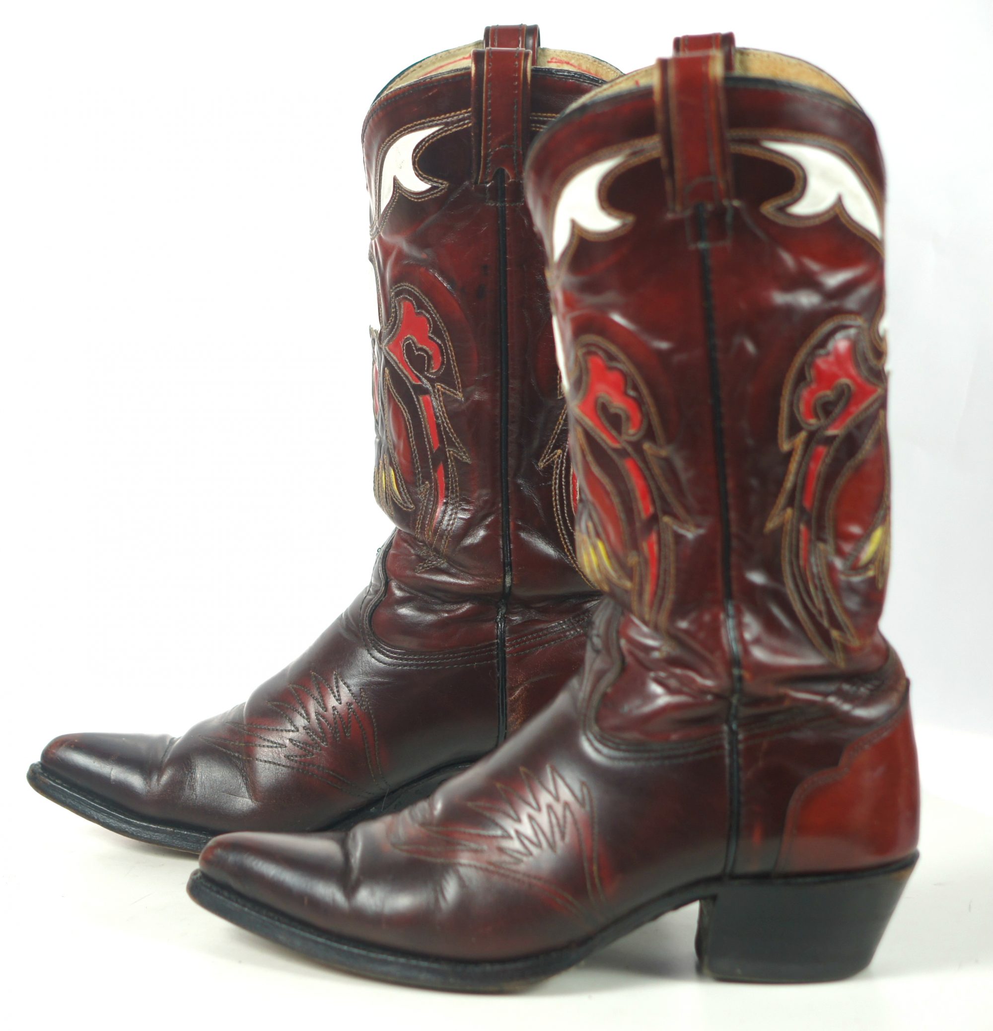 Texas Vintage Inlay Cowboy Western Boots Multicolor Eagles US Made Men ...