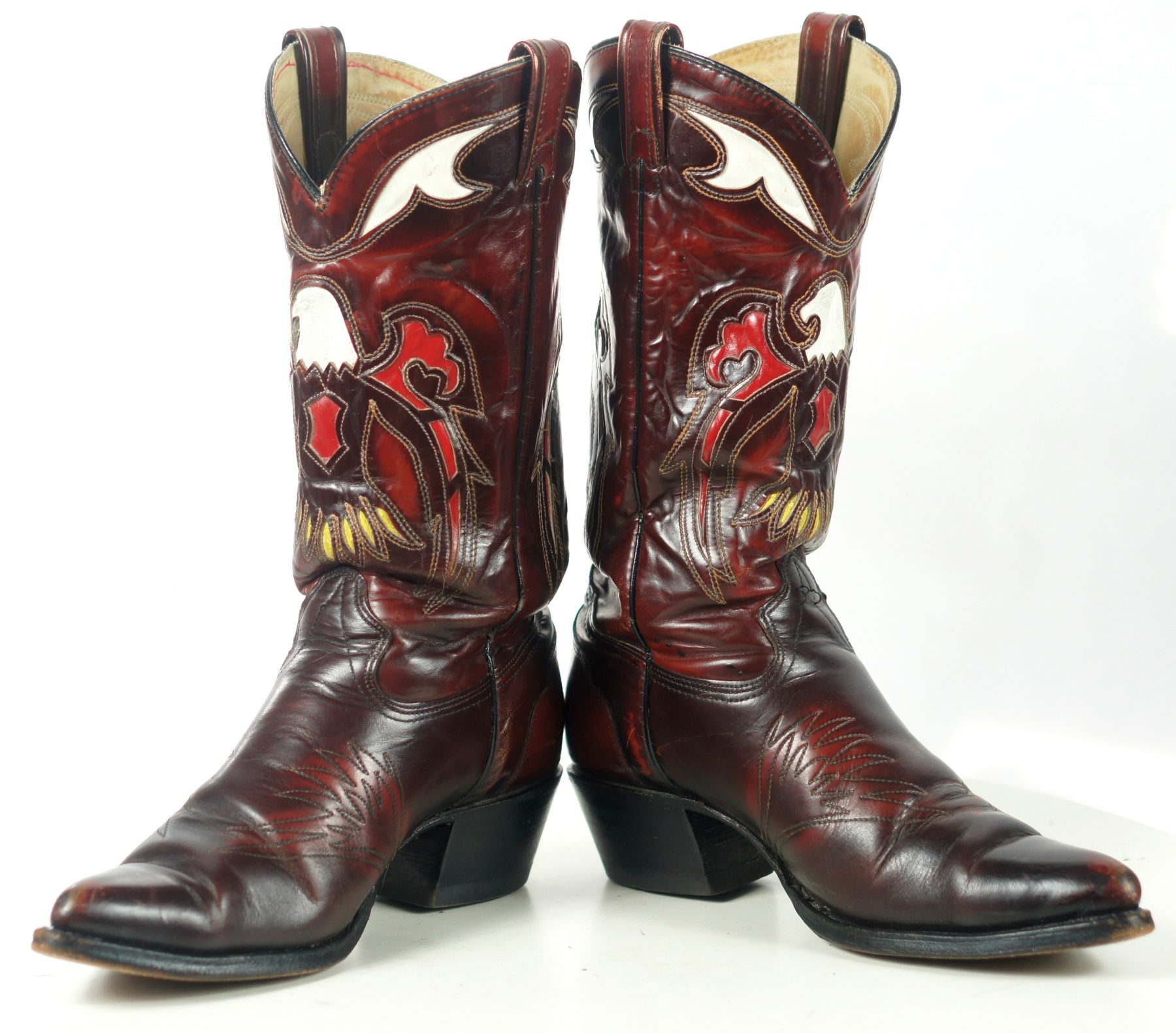 Texas Vintage Inlay Cowboy Western Boots Multicolor Eagles US Made Men ...
