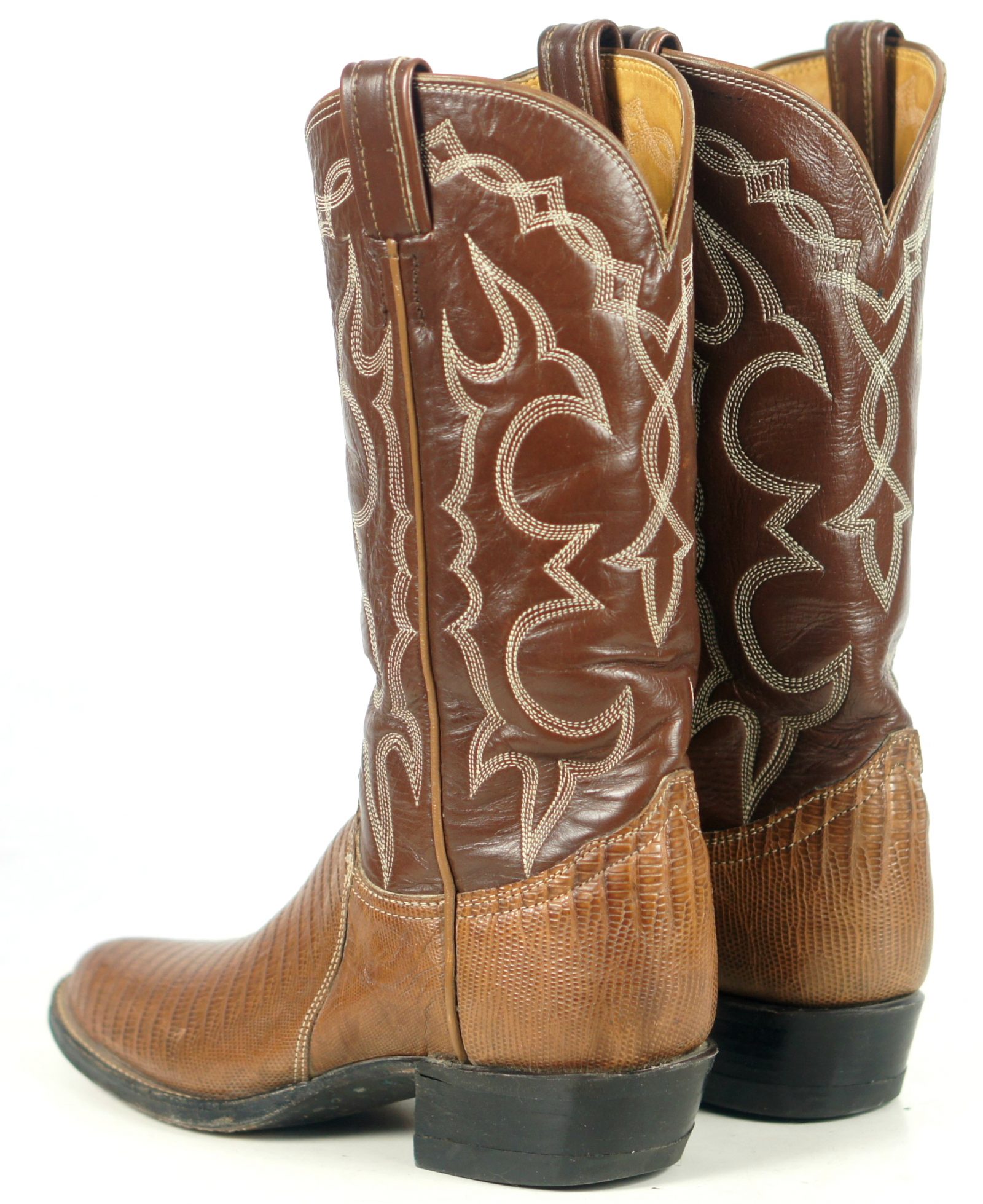 tony-lama-brown-lizard-cowboy-boots-vintage-black-label-us-made-mint