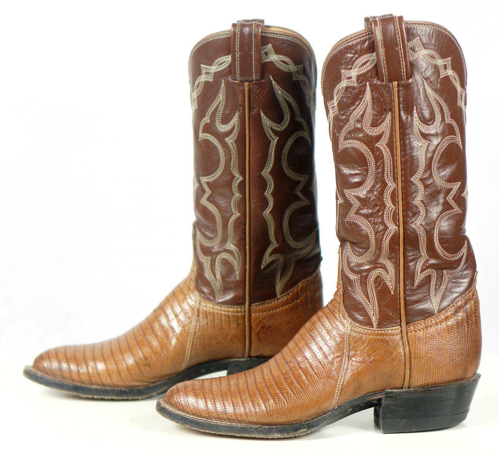 Tony Lama Brown Lizard Cowboy Boots Vintage Black Label US Made Mint ...