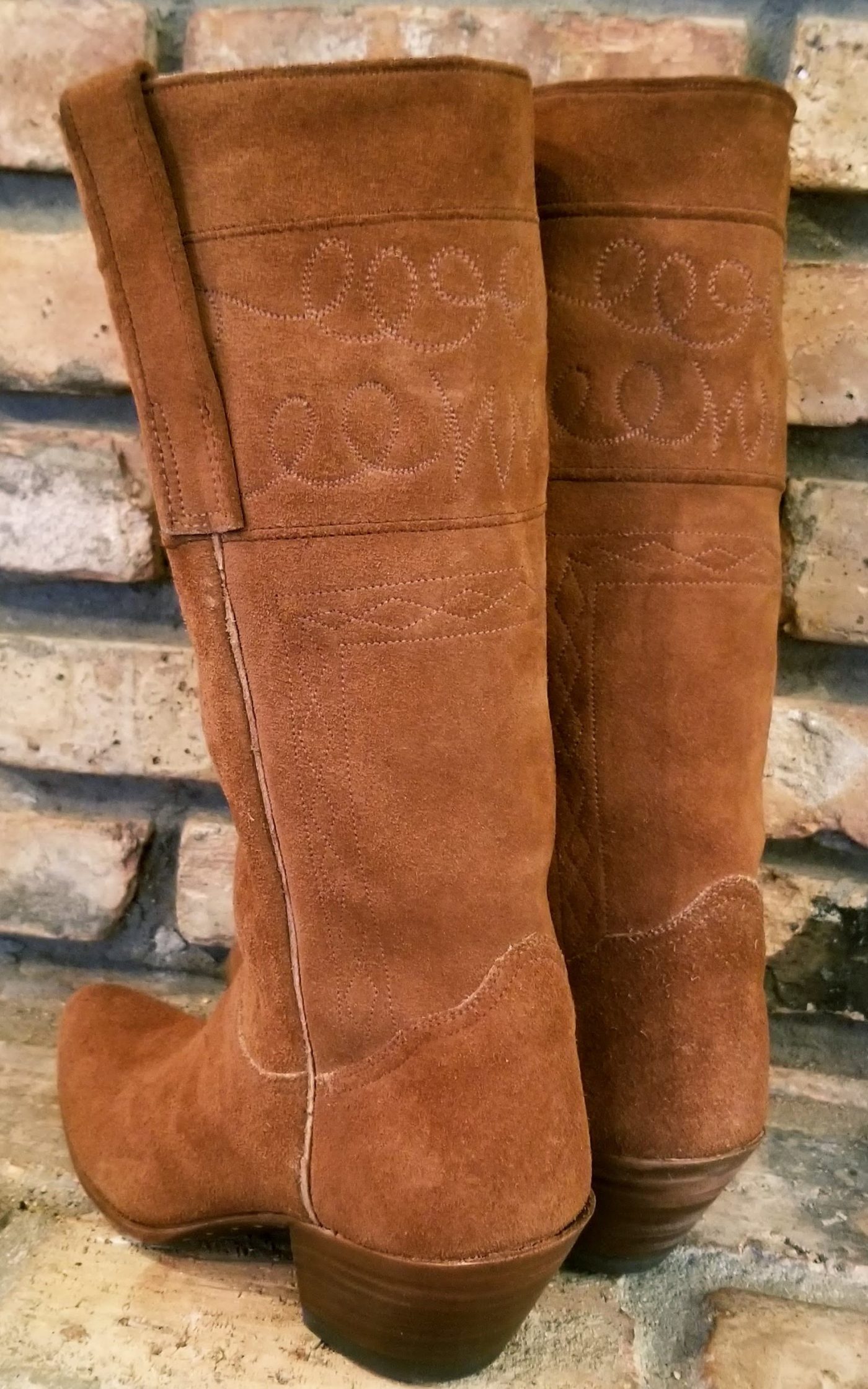 JR Boots Custom Brown Suede Tall Riding Cowboy Boots Vintage 70s Womens 5.5 6 | oldrebelboots