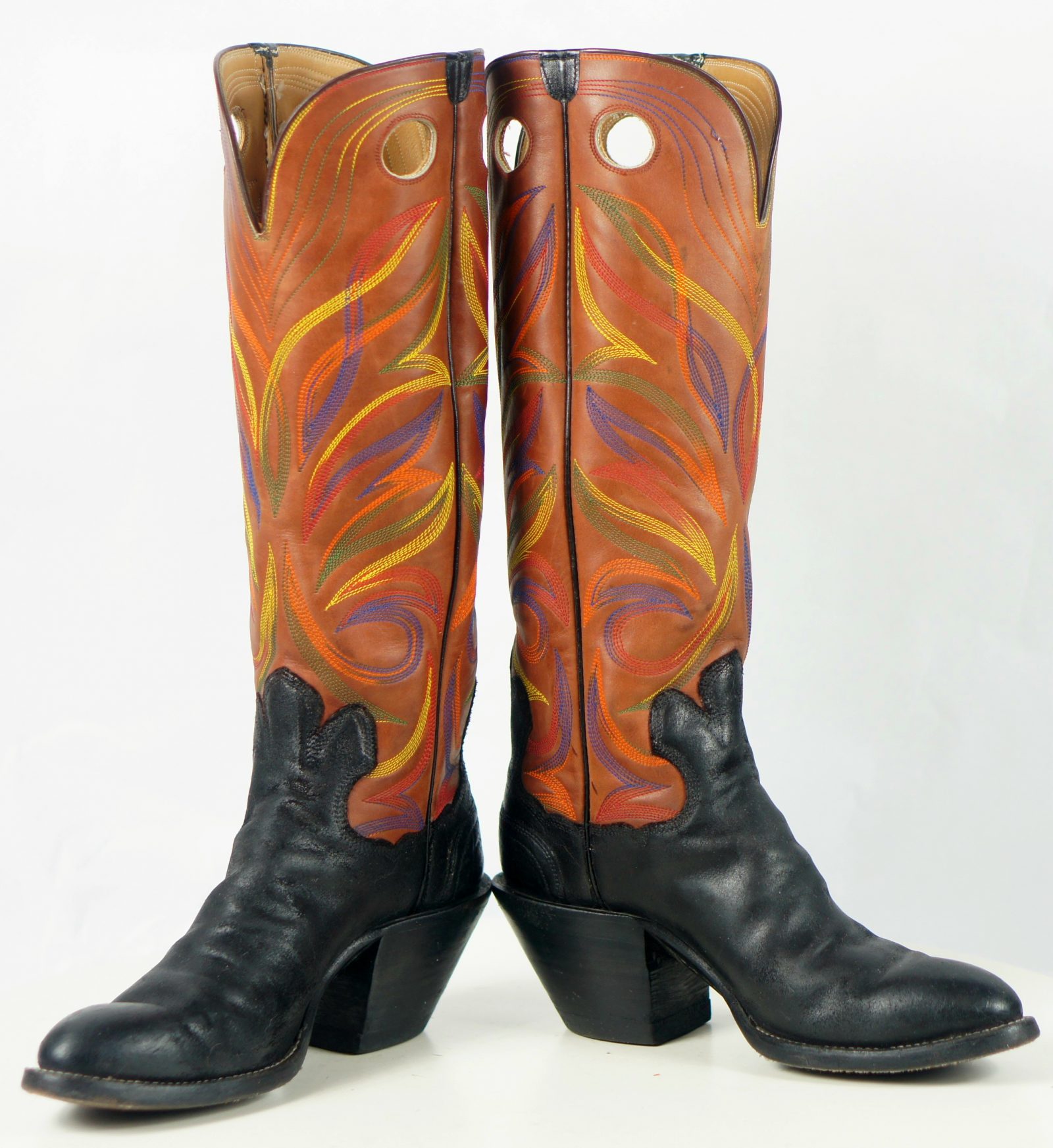 Paul Bond 18 Tall Brown And Black Leather Buckaroo Cowboy Boots 