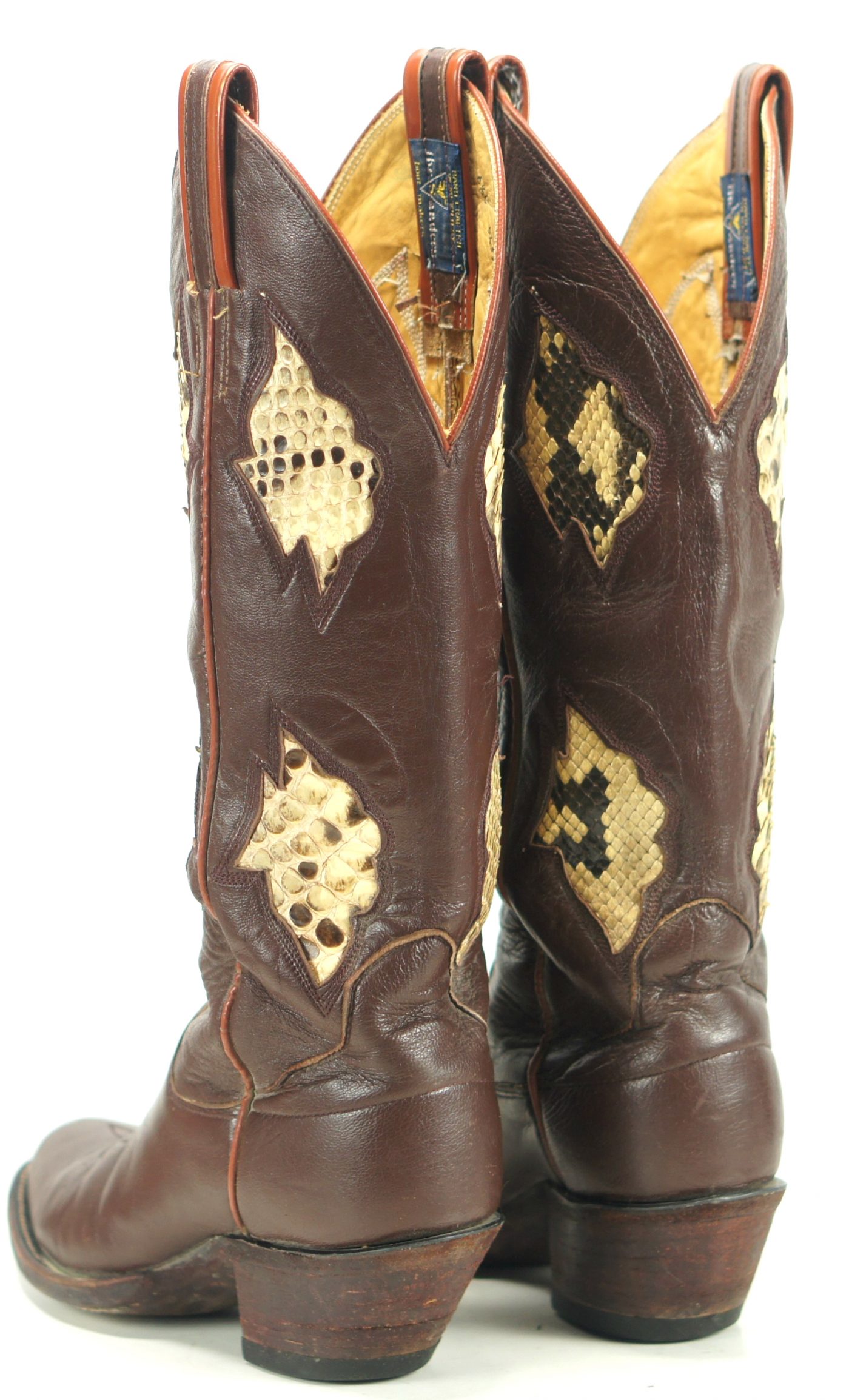 Sanders Vintage Womens 17 Inch Tall Cowboy Boots Brown Leather Inlay ...