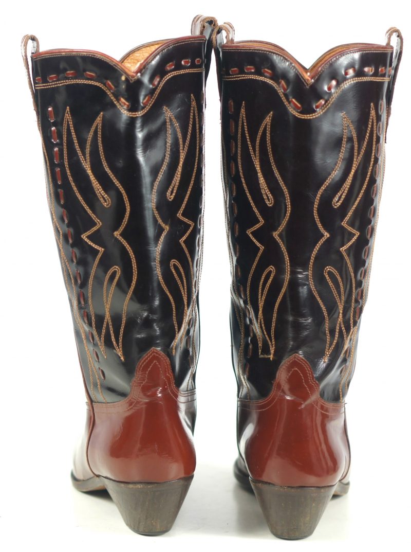 Donald Pliner Black & Brown Patent Leather Cowboy Western Boots Italy Women's 10 | oldrebelboots