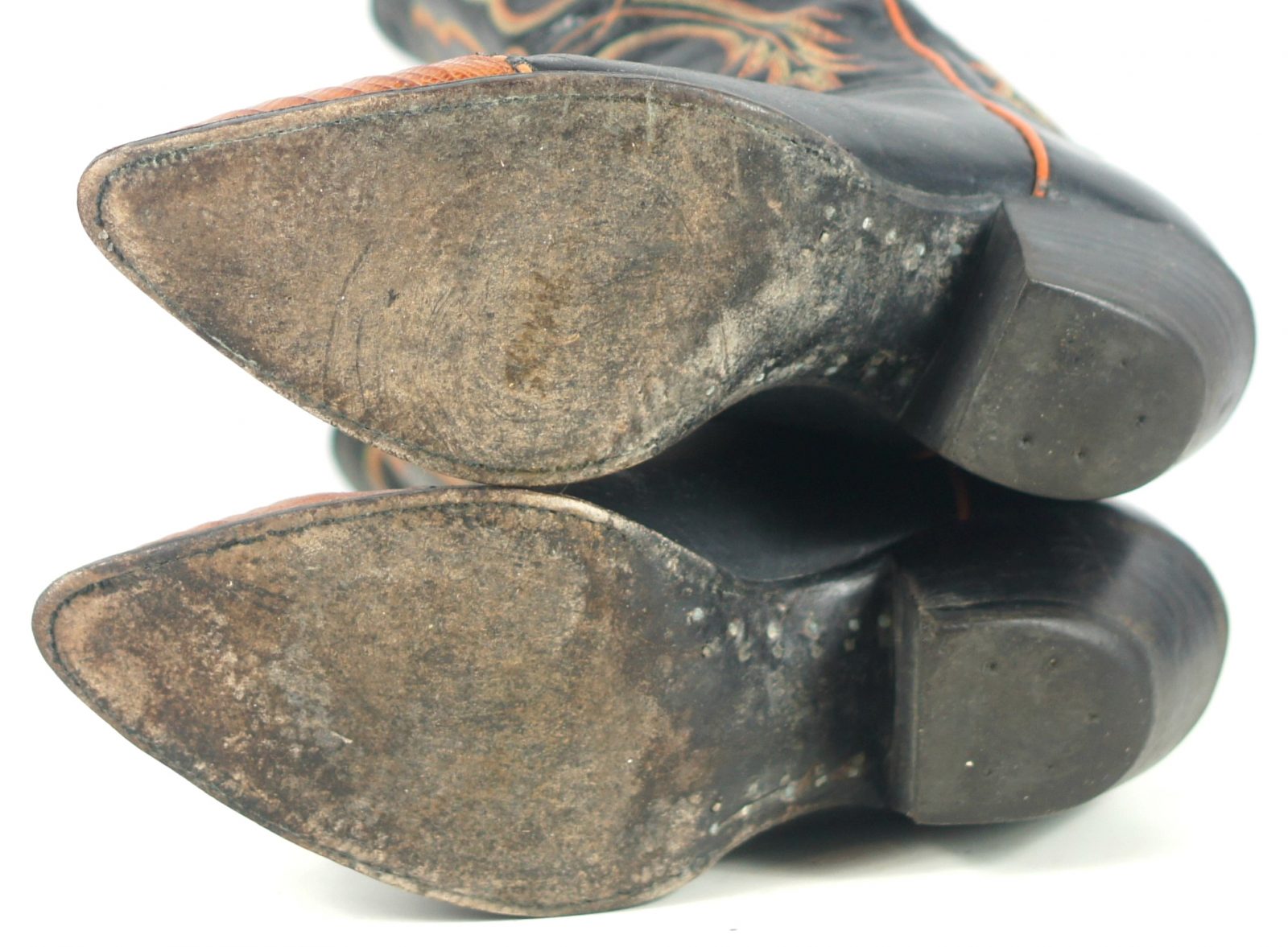 Tony Lama Black Leather Cowboy Boots Pumpkin Wingtip Vintage US Made Men