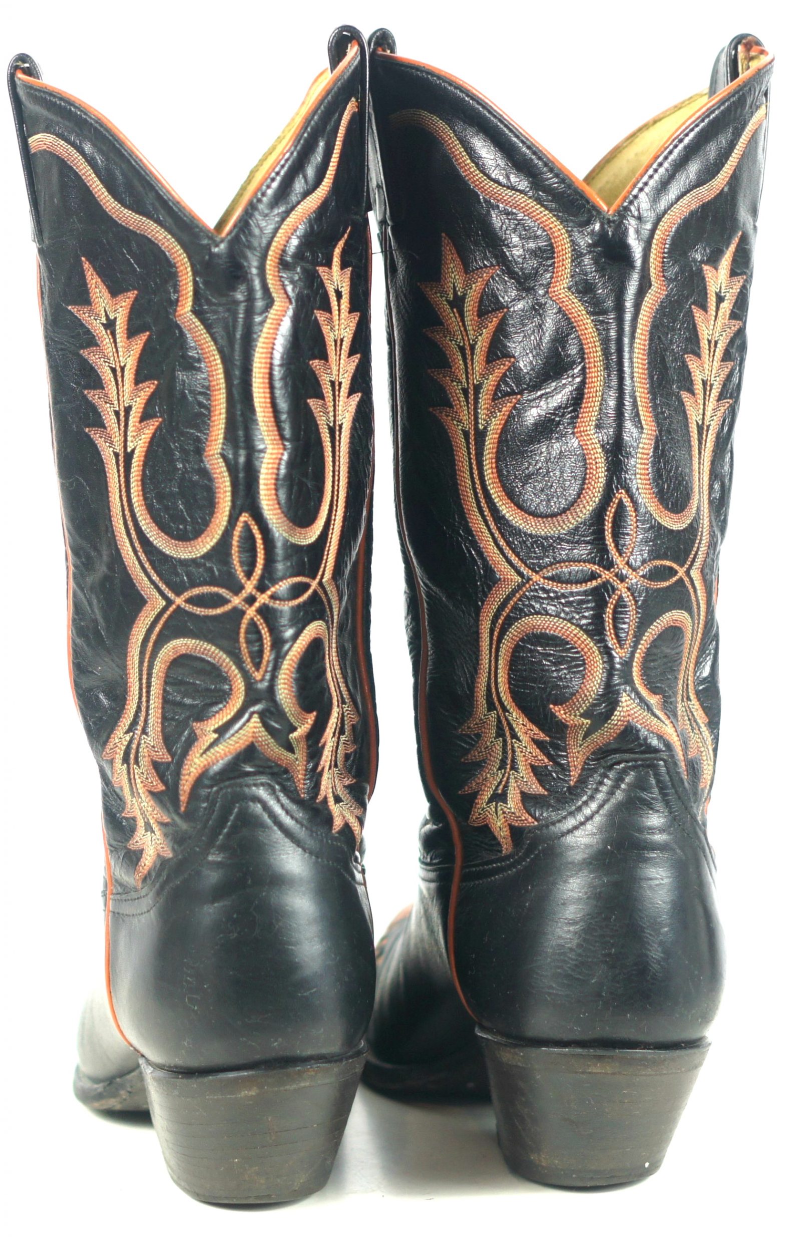 Tony Lama Black Leather Cowboy Boots Pumpkin Wingtip Vintage US Made Men