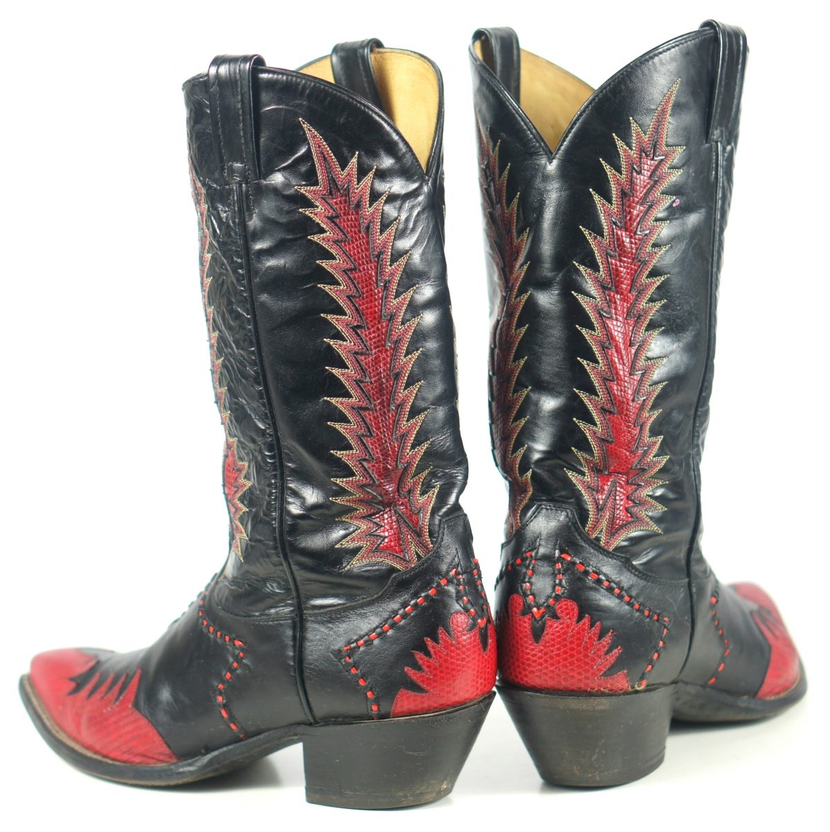 Tony Lama Firewalker Cowboy Western Boots Red & Black Inlay Vintage 80s ...