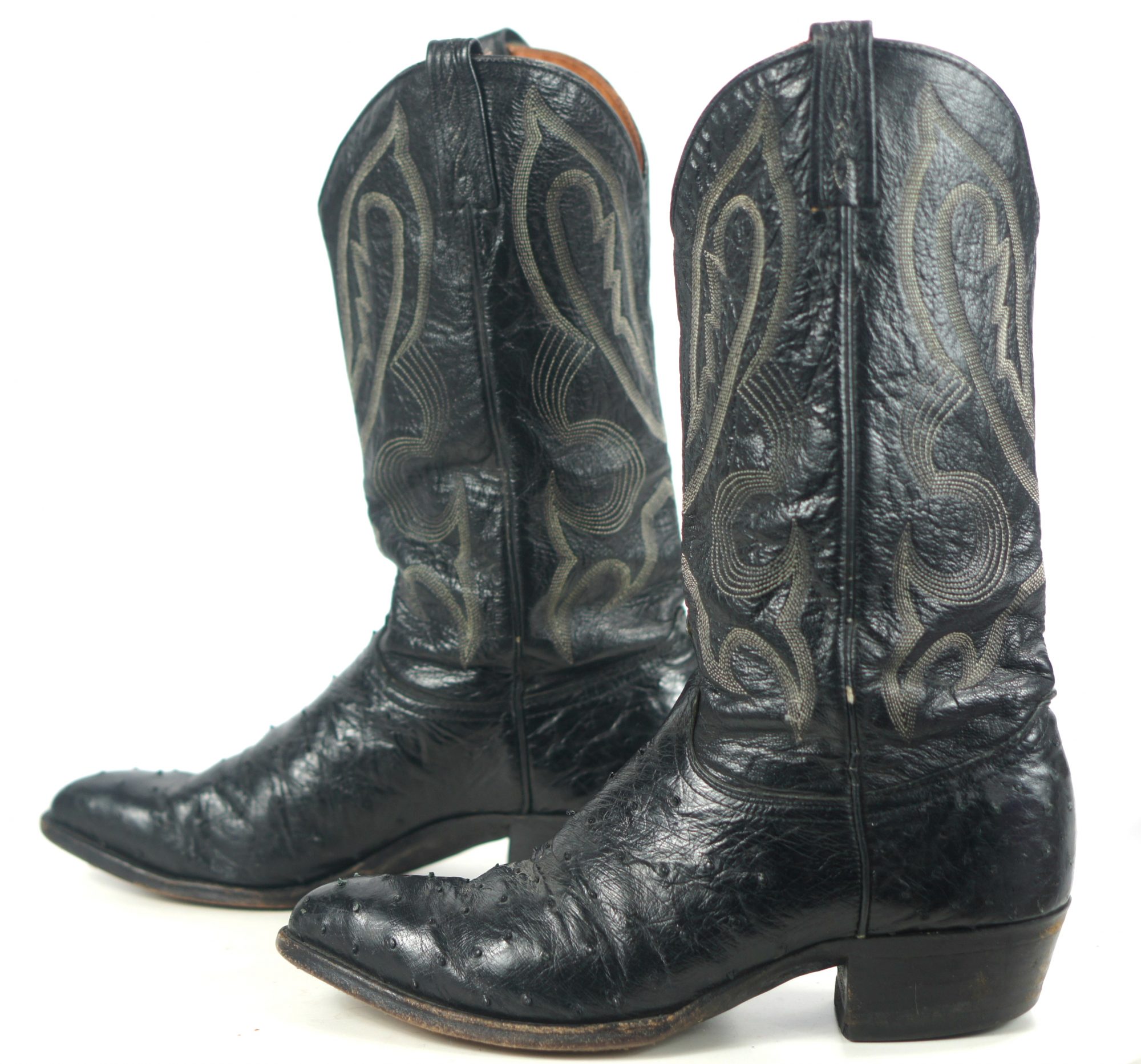 J Chisholm Black Full Quill Ostrich Cowboy Boots Vintage US Handcrafted ...