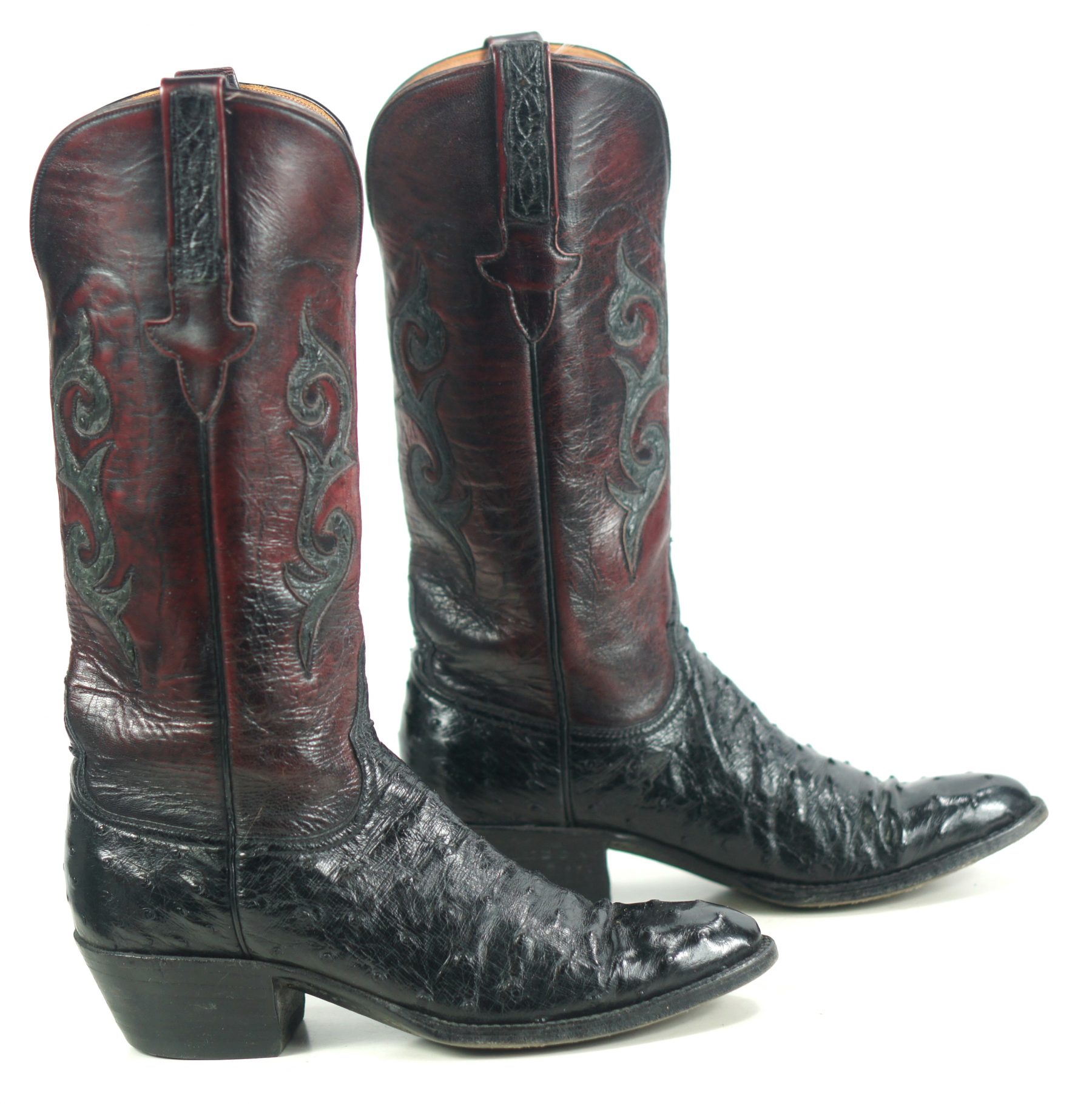 Lucchese Classics Black Cherry Full Quill Ostrich Cowboy Boots US Made 