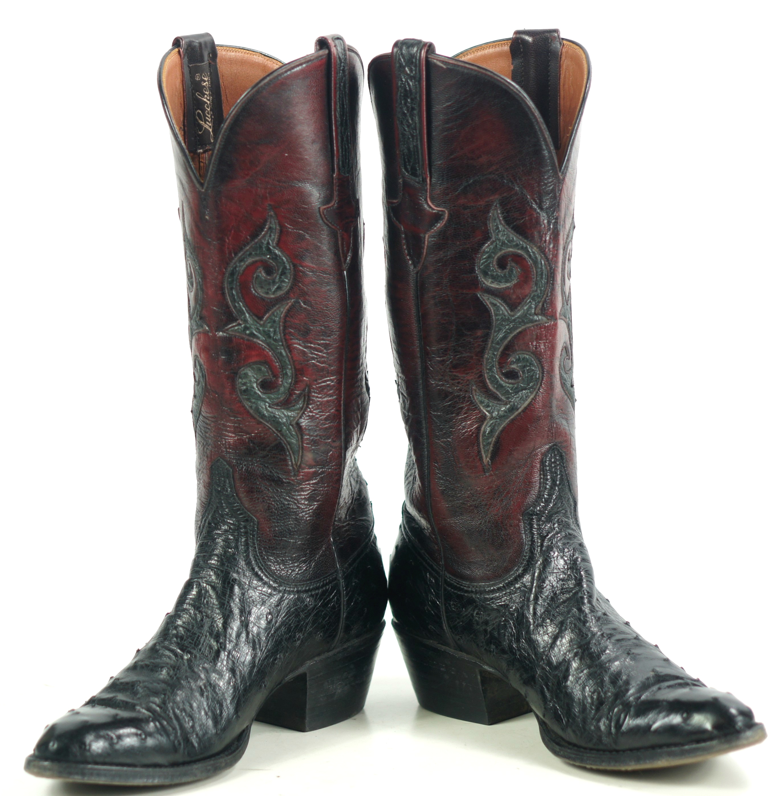 Lucchese Classics Black Cherry Full Quill Ostrich Cowboy Boots US Made   Lucchese Classics Black Cherry Full Quill Ostrich Cowboy Boots US Made Women 9 