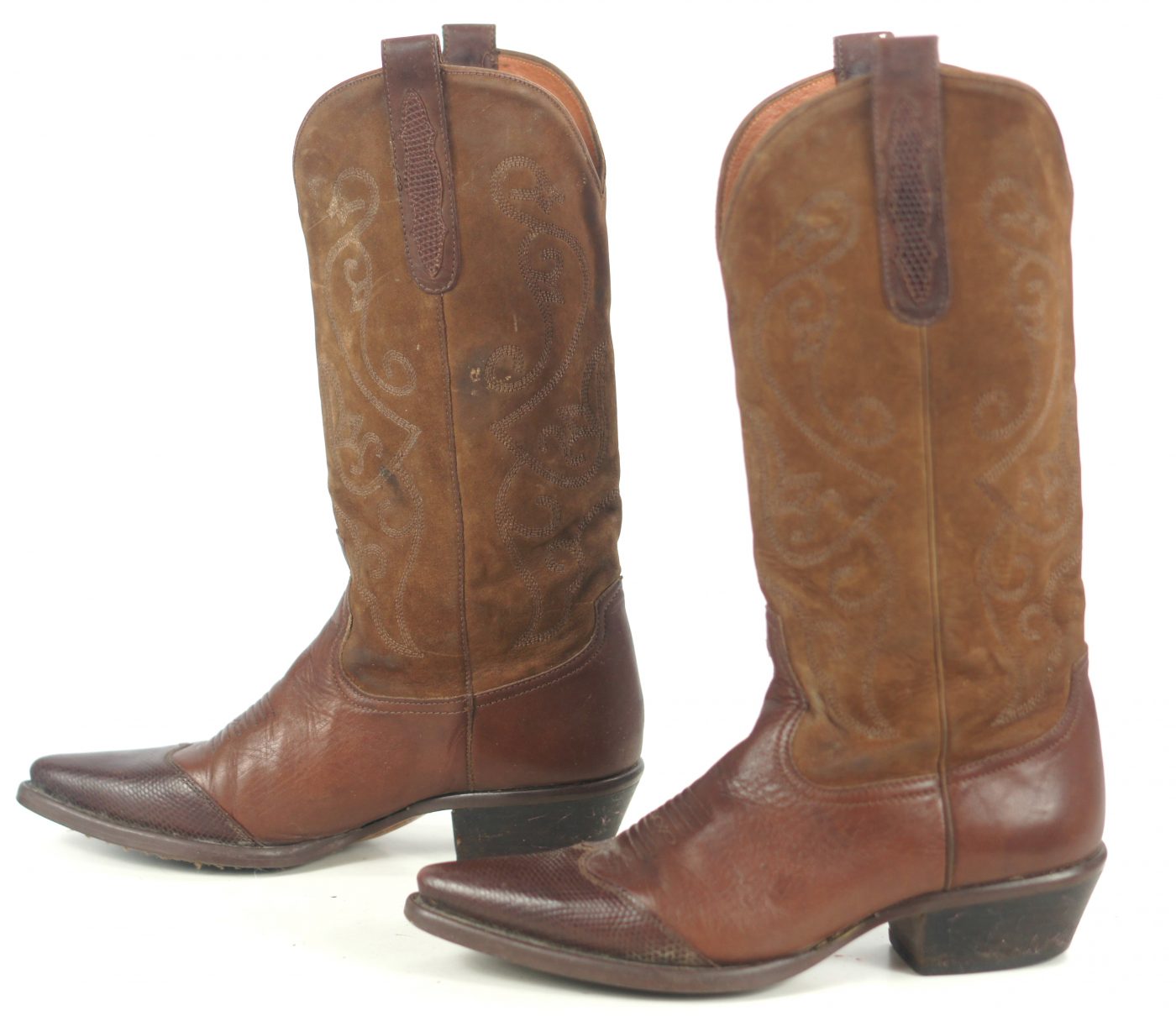 Nine West Cowboy Western Boots Leather & Suede Snip Toe WIngtip Boho ...