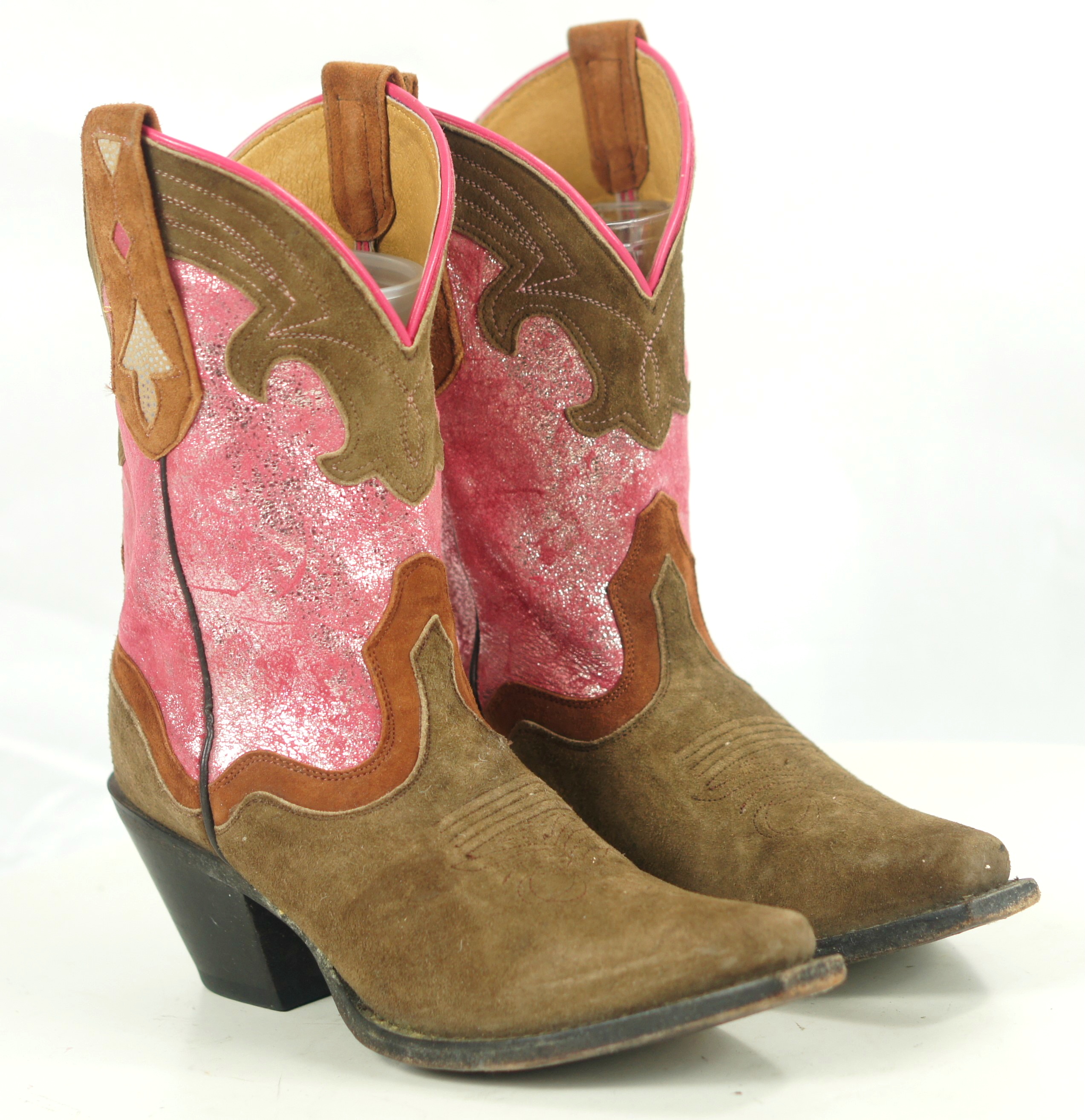 Sterling River Sparkly Pink And Brown Suede Cowboy Boots Inlays Hi ...