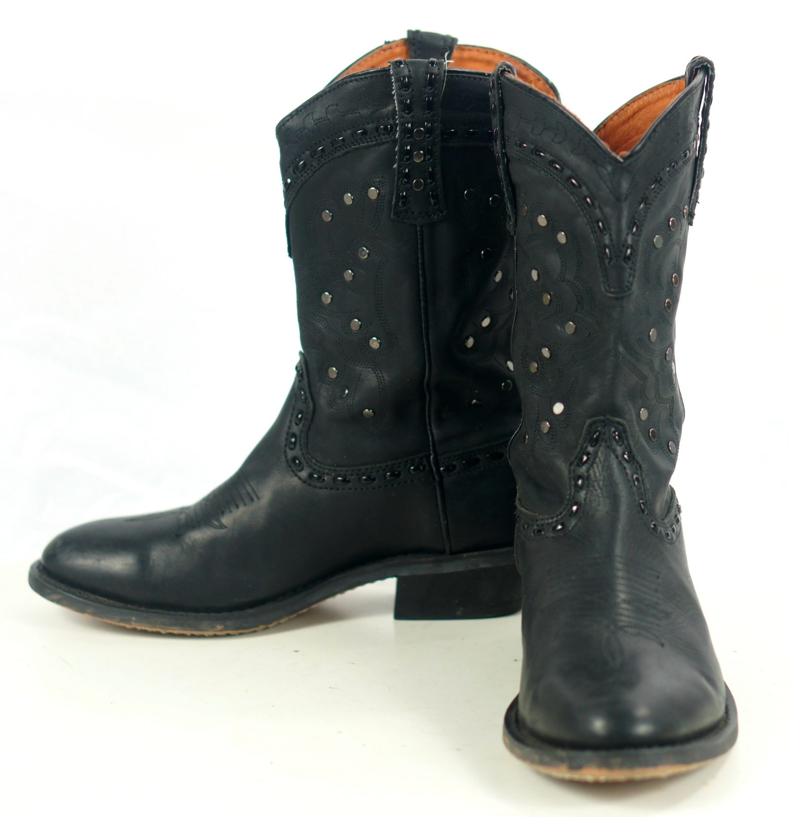 Winchester Black Leather Short Western Cowgirl Boots Silver Studs Women ...