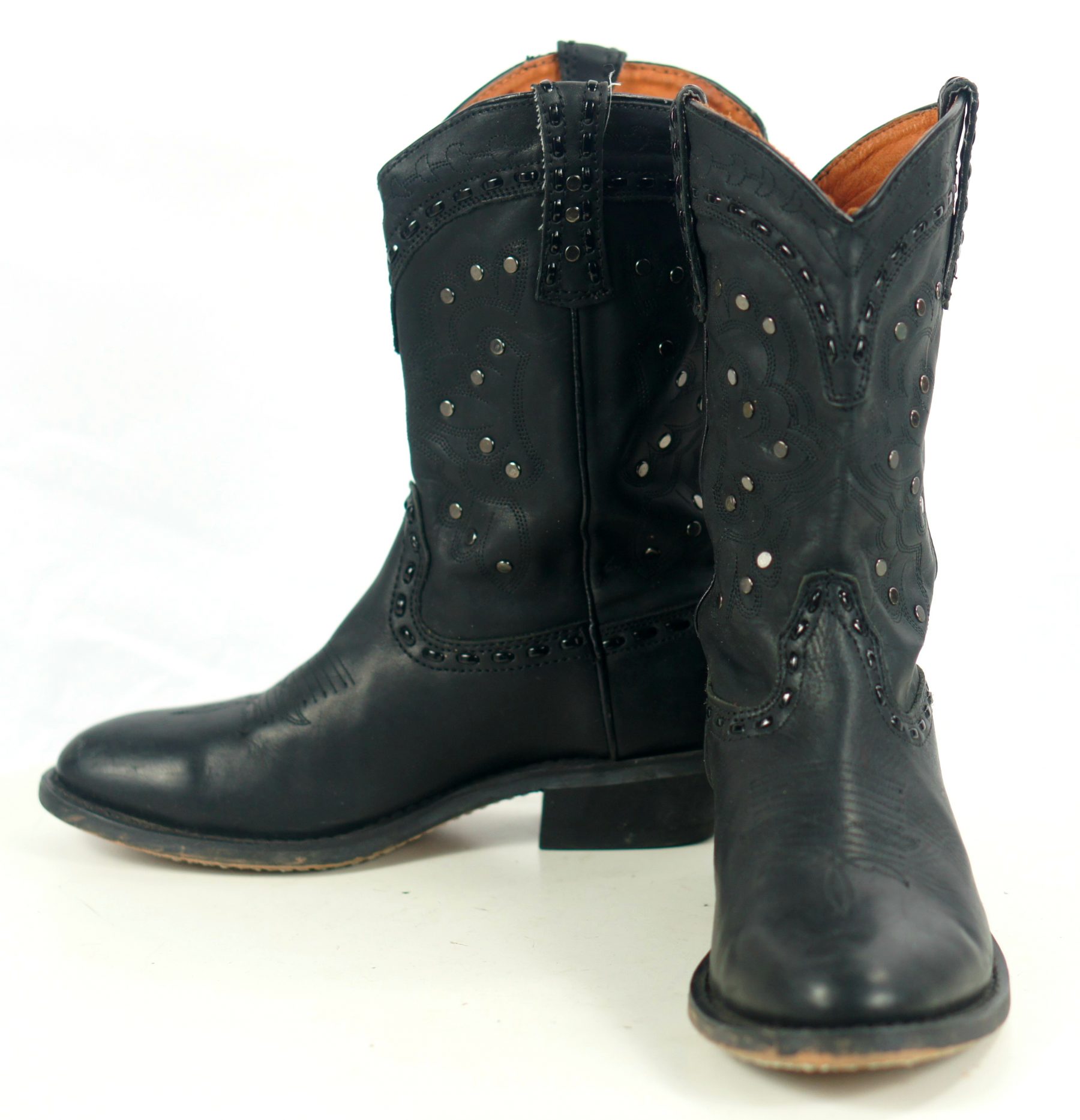 Winchester Black Leather Short Western Cowgirl Boots Silver Studs Women   Winchester Black Leather Short Western Cowgirl Boots Silver Studs Womens 10 1800x1865 