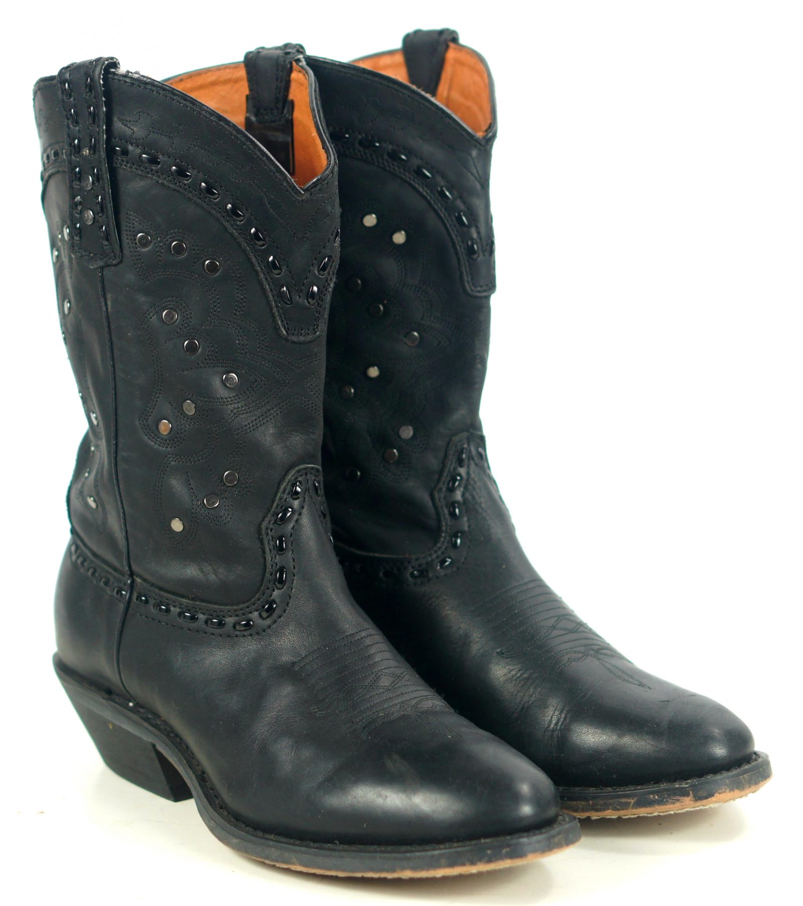 Winchester Black Leather Short Western Cowgirl Boots Silver Studs Women ...