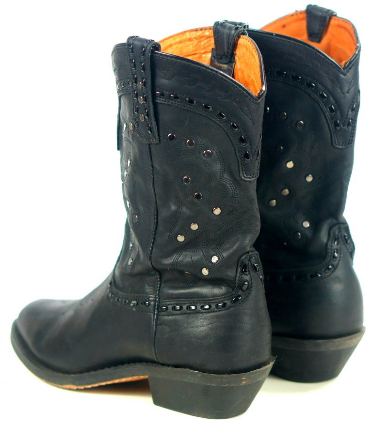 Winchester Black Leather Short Western Cowgirl Boots Silver Studs Women   Winchester Black Leather Short Western Cowgirl Boots Silver Studs Womens 8 800x883 