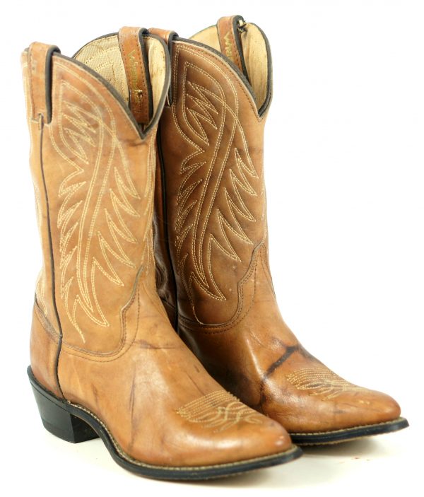 Wrangler Tan Leather Western Cowboy Boho Boots Vintage US Made Women