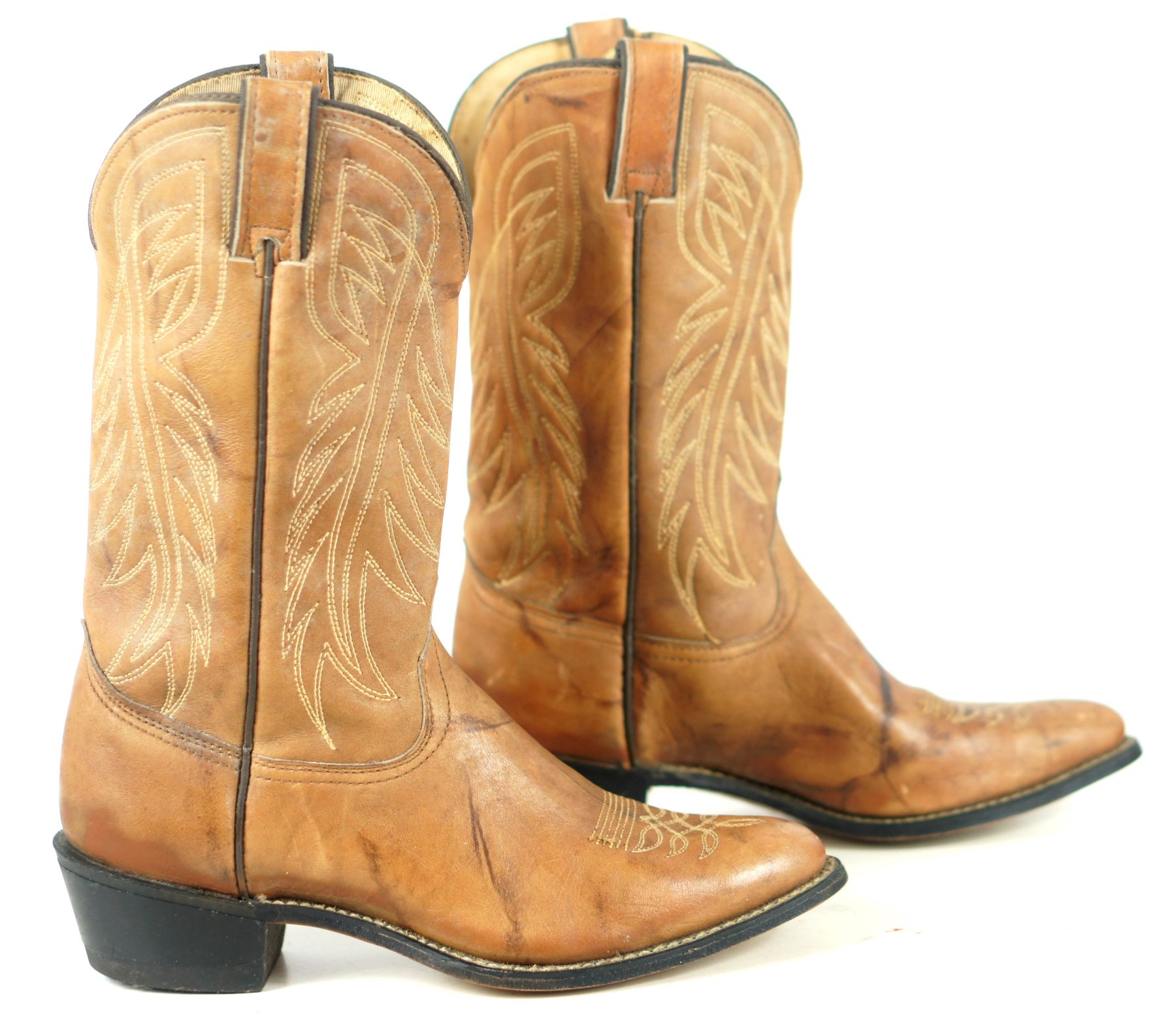 Wrangler Tan Leather Western Cowboy Boho Boots Vintage US Made Women's ...