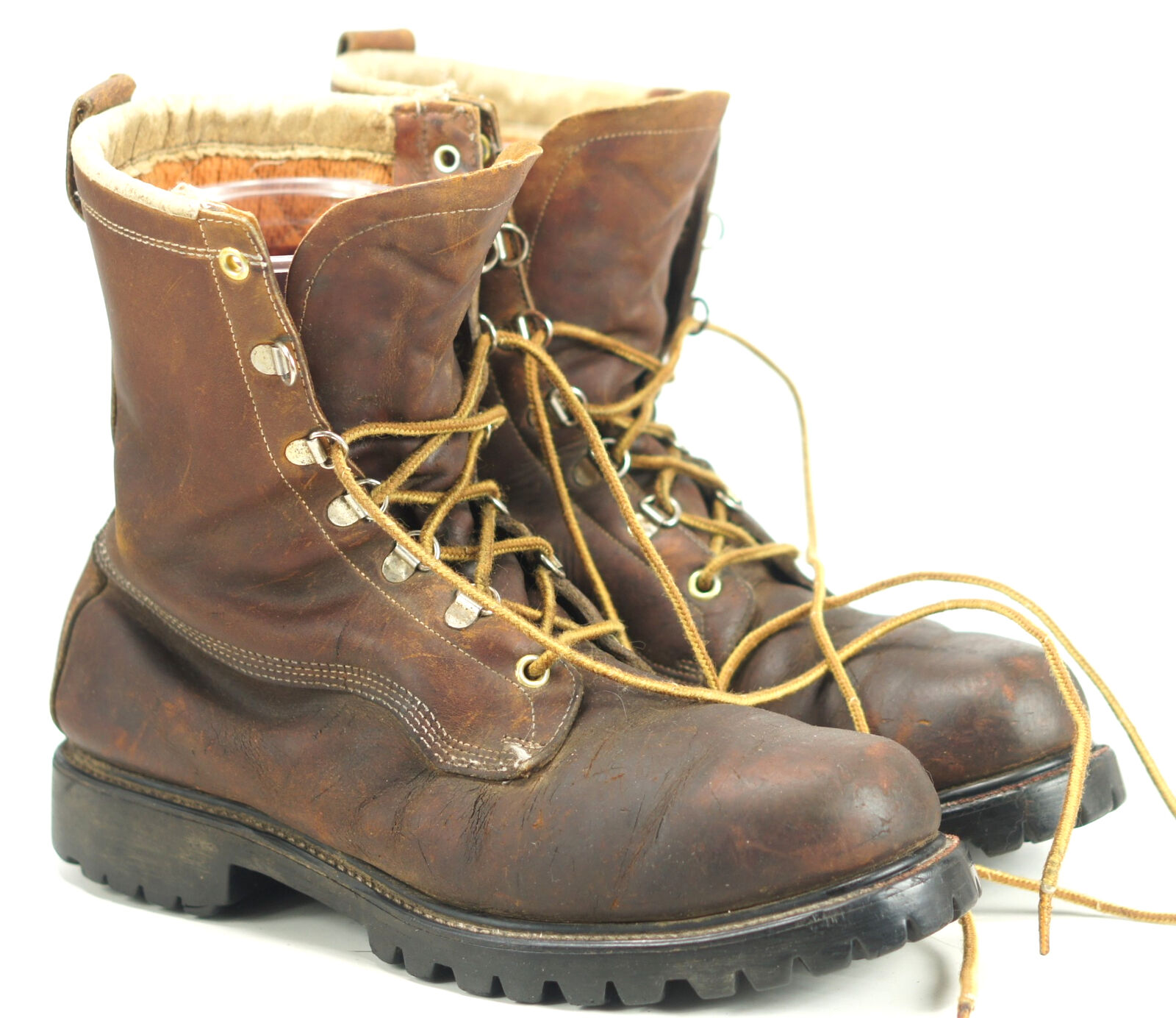 Vintage Hytest Insulated Lace Up Brown Leather Work Biker Boots Vibram ...