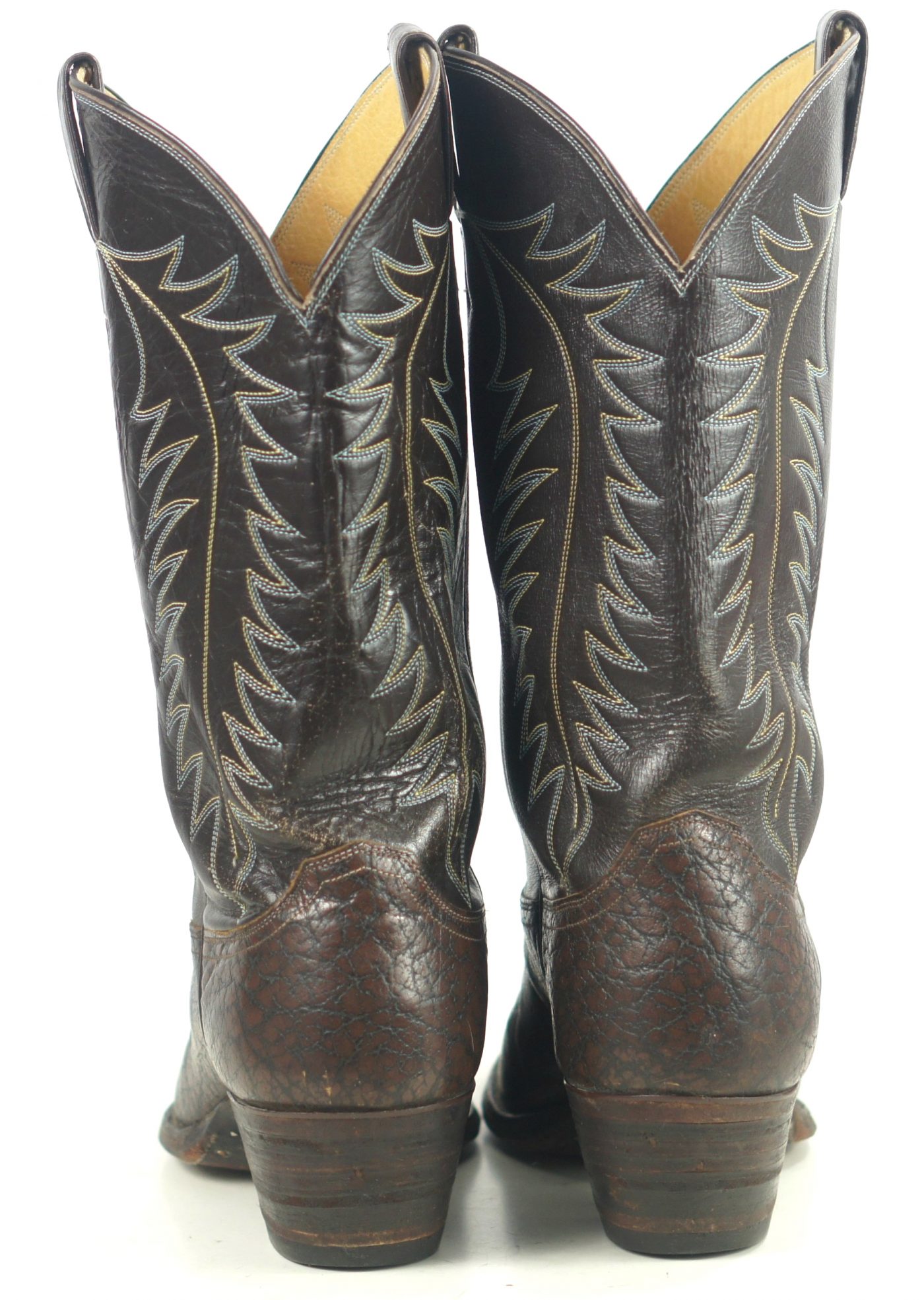Justin Brown And Black Leather Peanut Brittle Cowboy Boots Vintage US ...