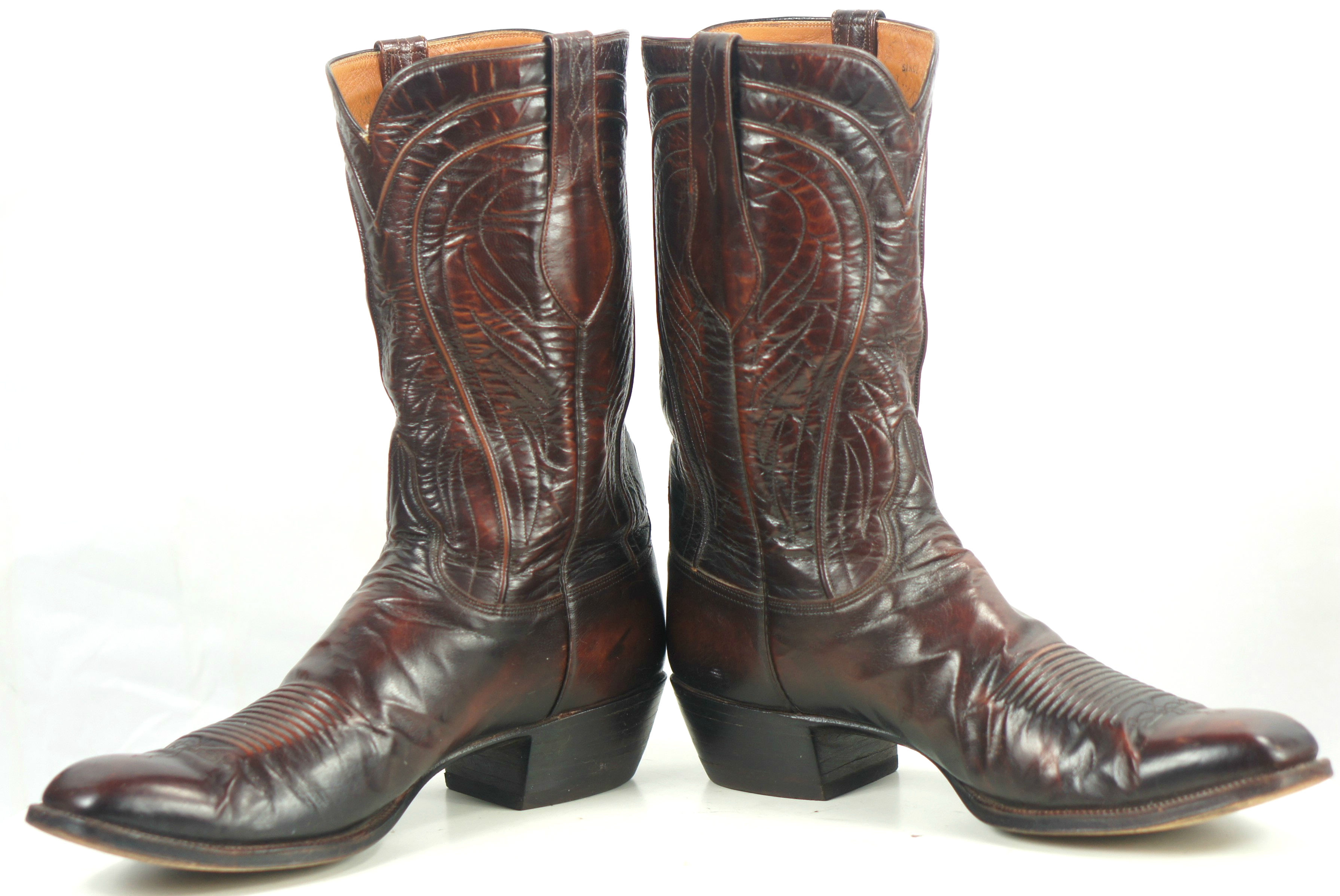 Lucchese San Antonio Vintage 80s US Made Brown Cowboy Boots French Toe